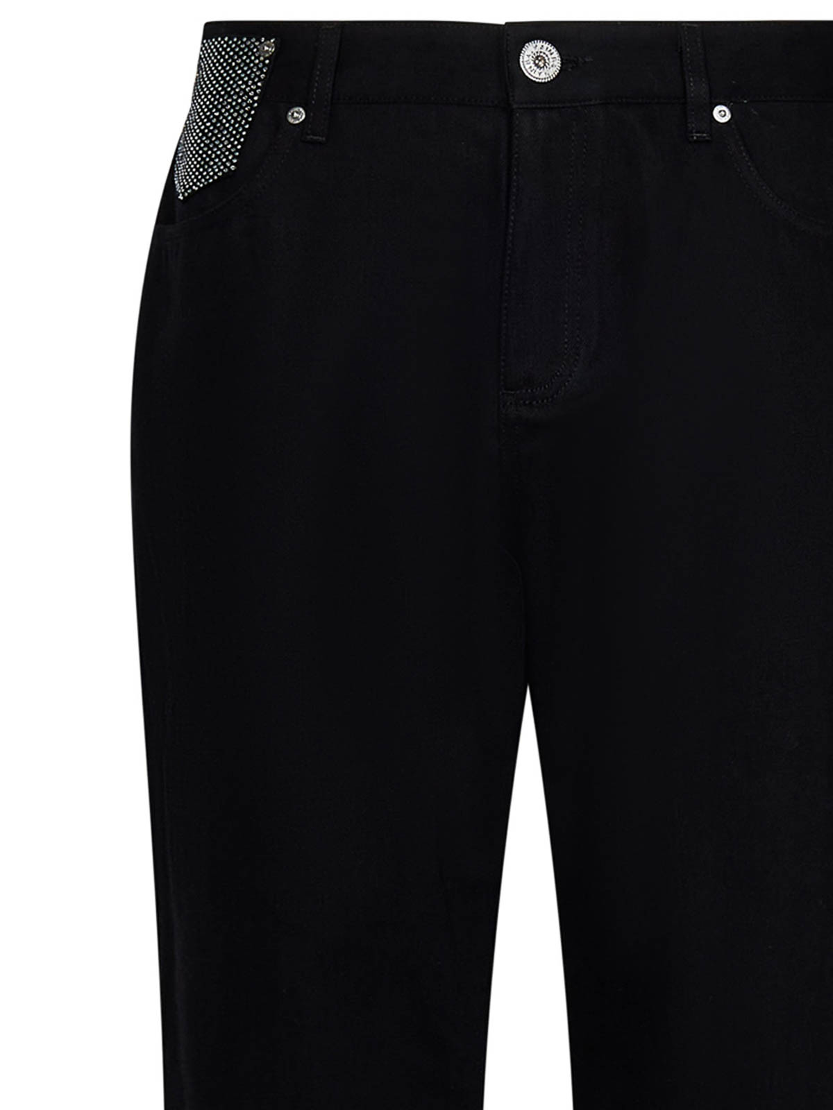 Shop Balmain Rhinestone Pocket Black Denim Jeans In Negro