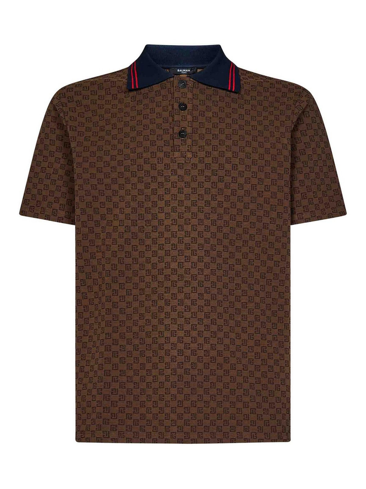 Balmain Brown Polo Shirt with Mini Monogram