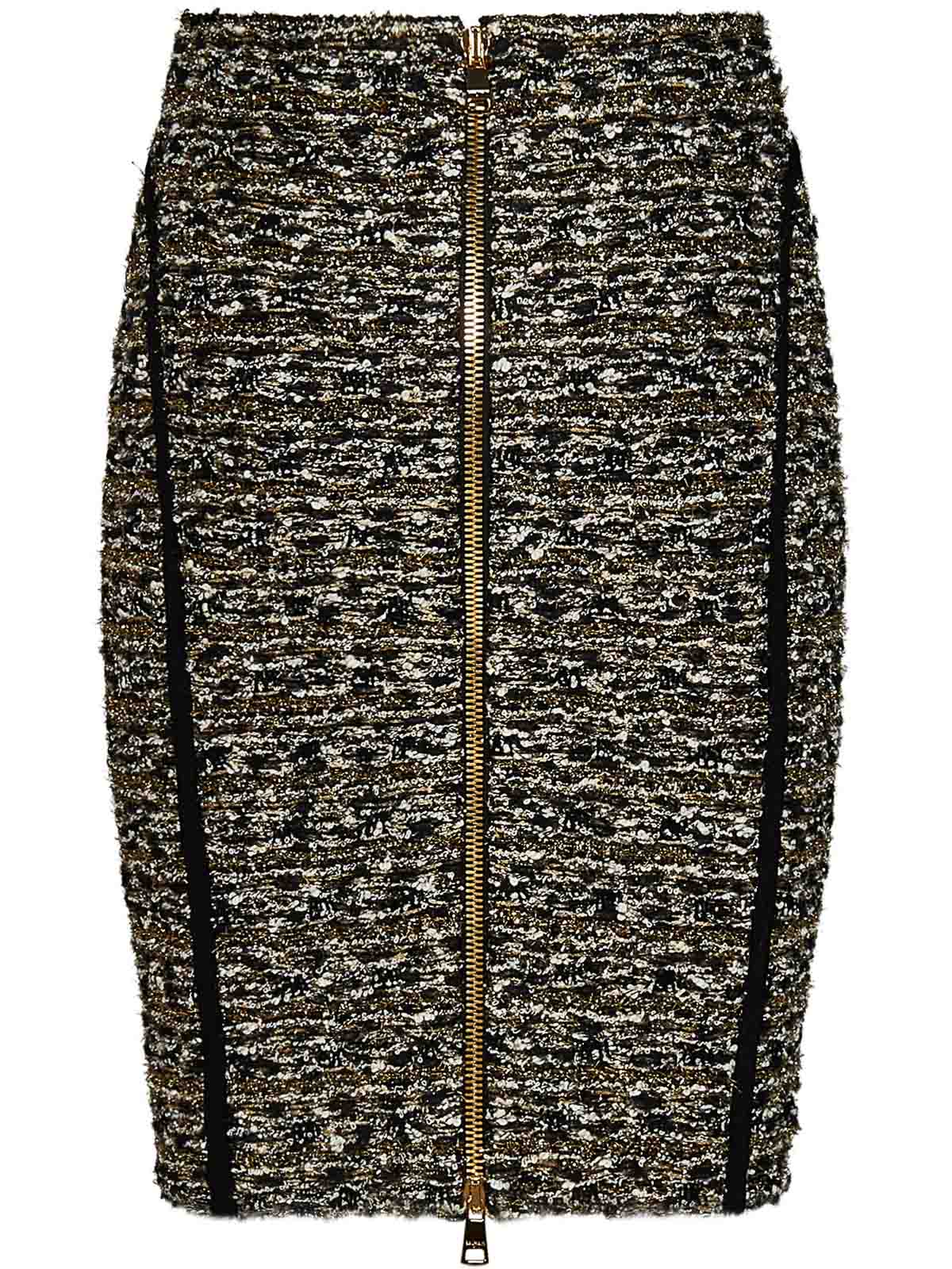 Shop Balmain Lurex Tweed Mini Skirt In Black