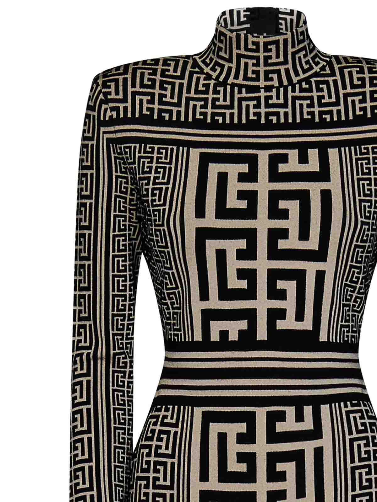 Shop Balmain Black Monogram Jacquard Knit Short Dress In White
