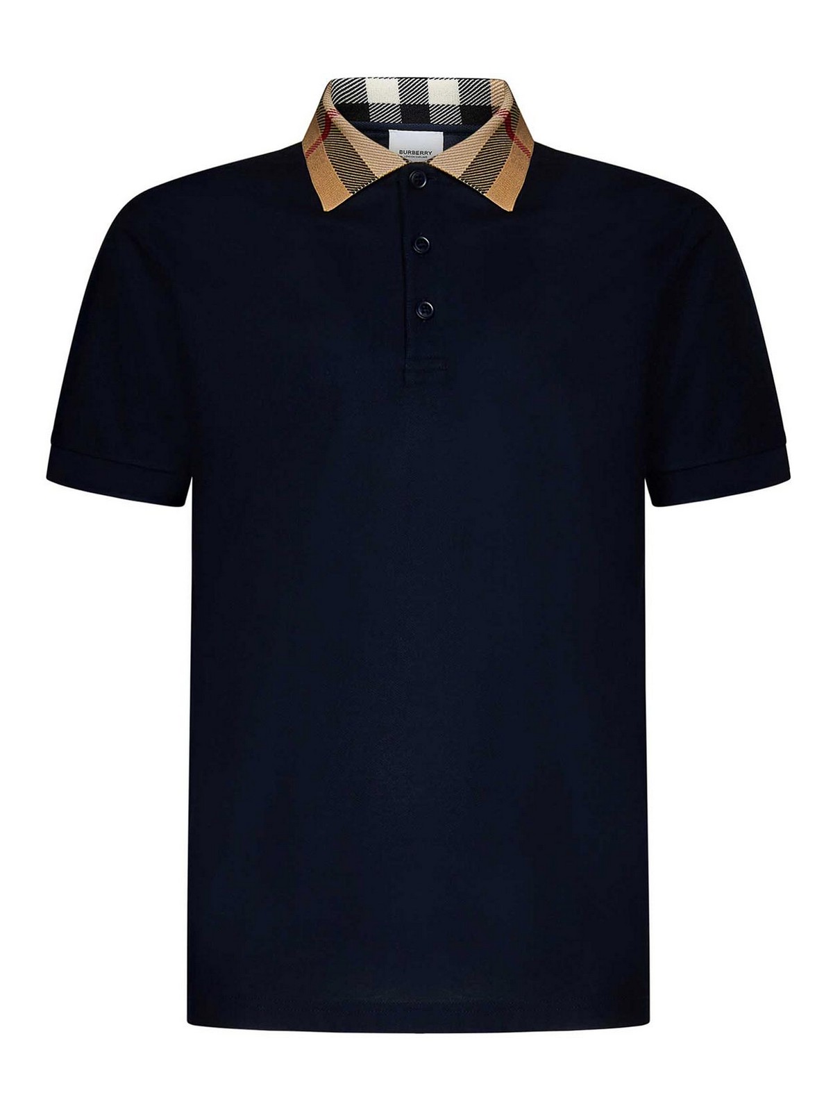 Burberry Short-sleeved Smoked Navy Cotton Piqué Polo Shirt In Blue