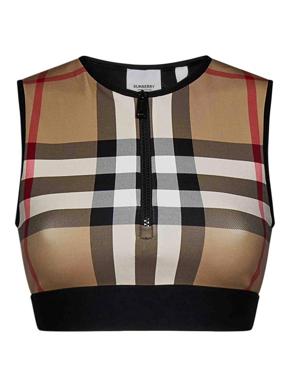 Burberry Check Jersey Crop Top In Black