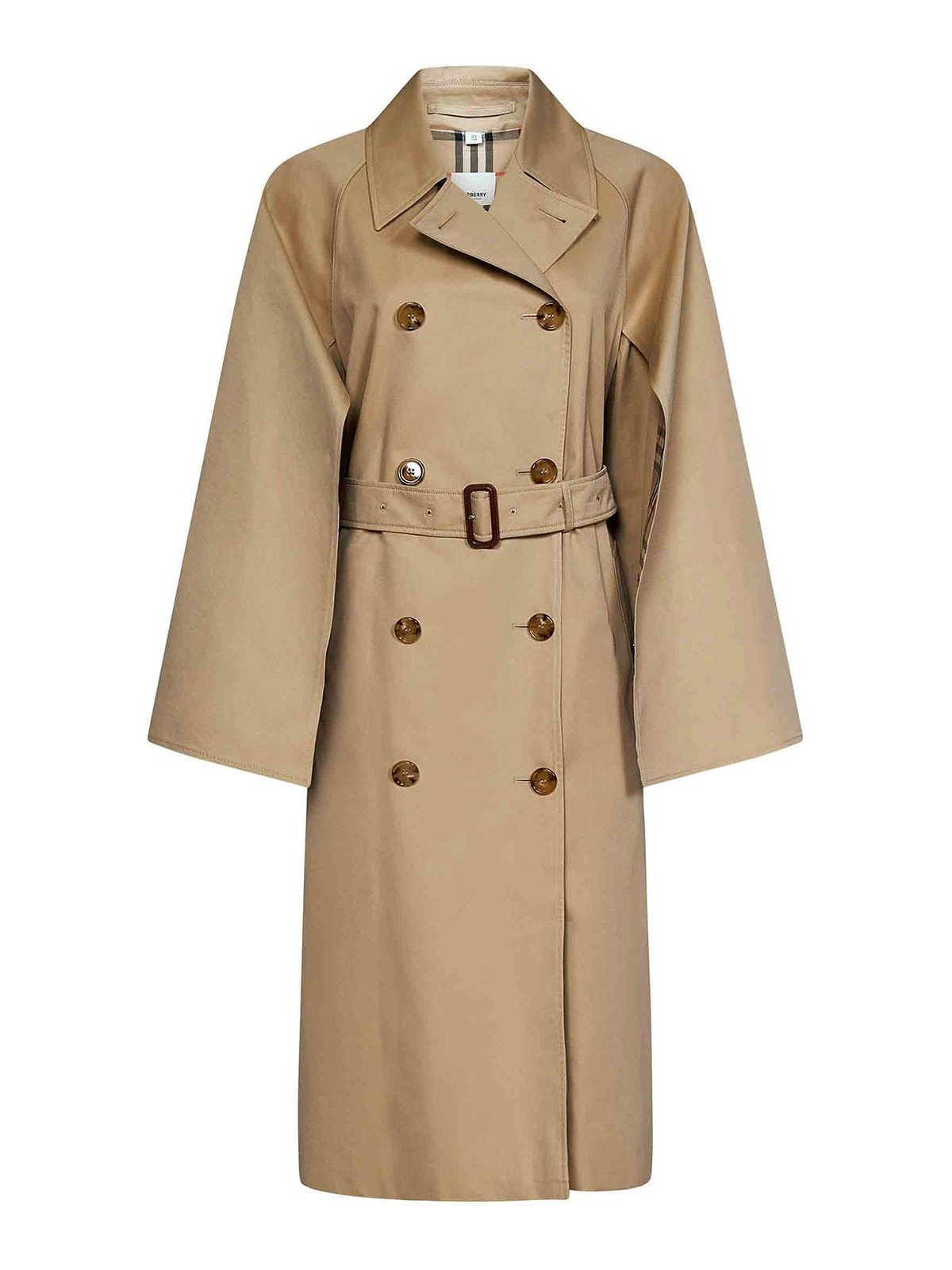 Shop Burberry Honey-colored Trench Coat With Check Pattern In Beige