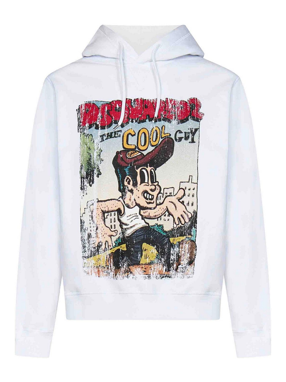 Shop Dsquared2 White Hoodie Graphic Print Contrasting Logo In Blanco