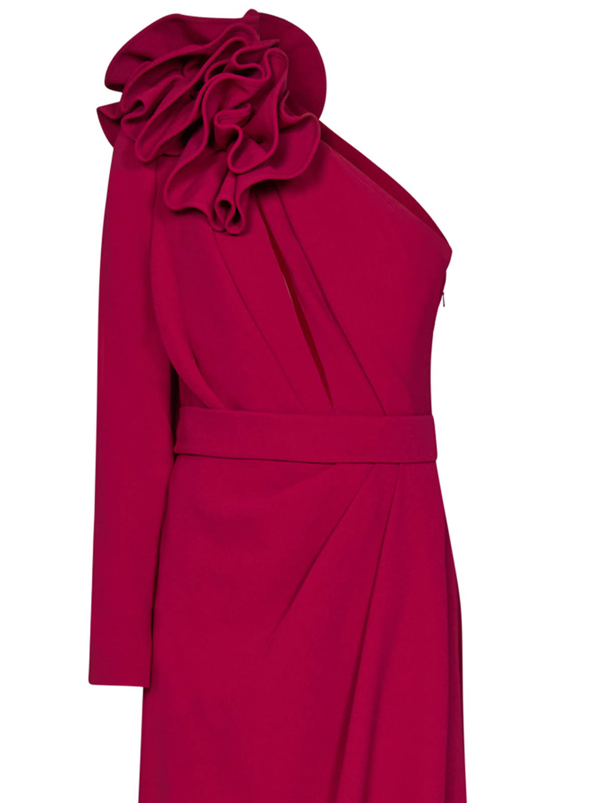 Shop Elie Saab Sangria One-shoulder Dress With 3d Flower In Red