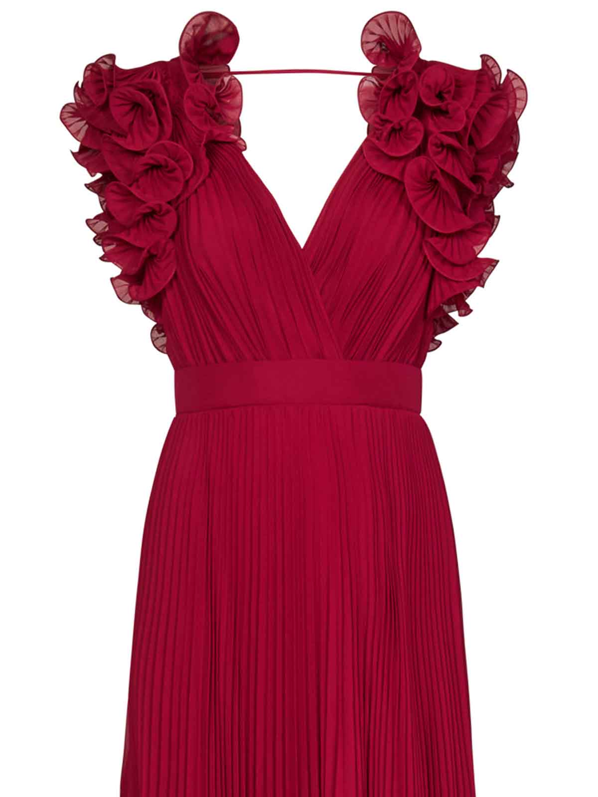 Shop Elie Saab Pleated Georgette Sangria-colored Dress In Red