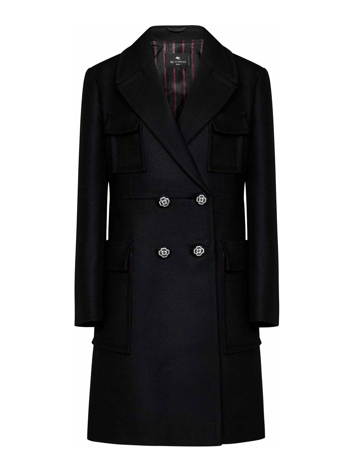 Etro Coat With Floral Buttons In Black