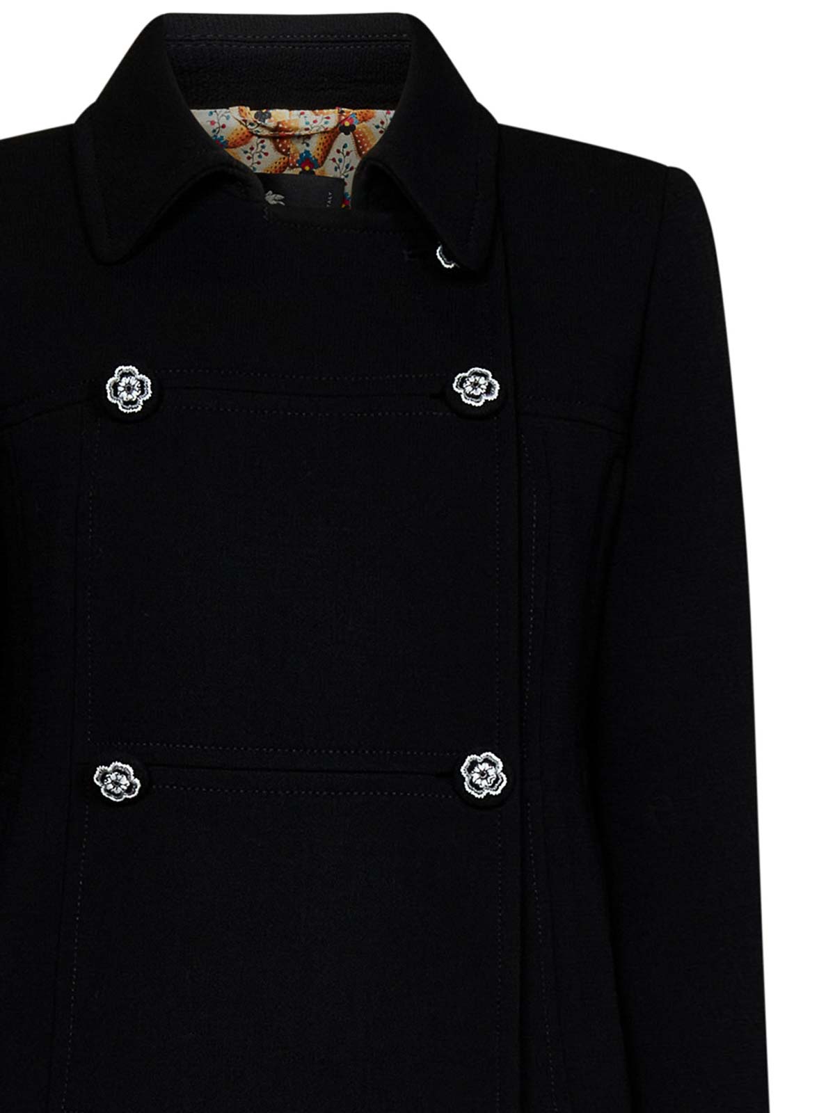 Shop Etro Black Wool Double-breasted Coat