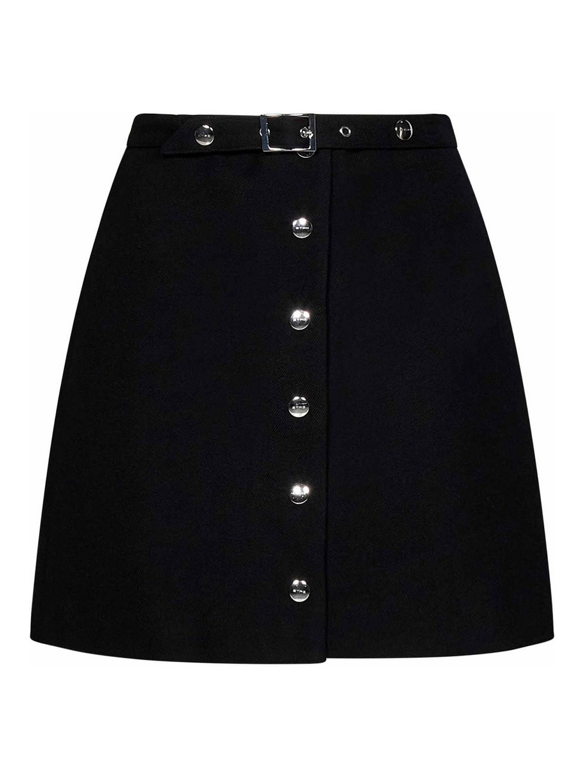Etro Belted Virgin Wool Miniskirt In Black