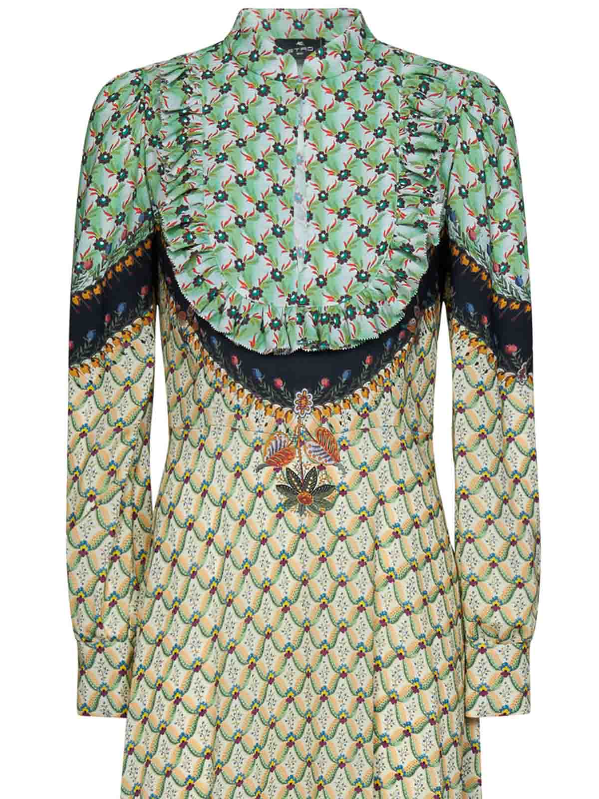 Etro Green Floral Print Midi Dress - Green - Women|116485064500 Etro Green Floral Print Midi Dress - Green - Women|116485064500