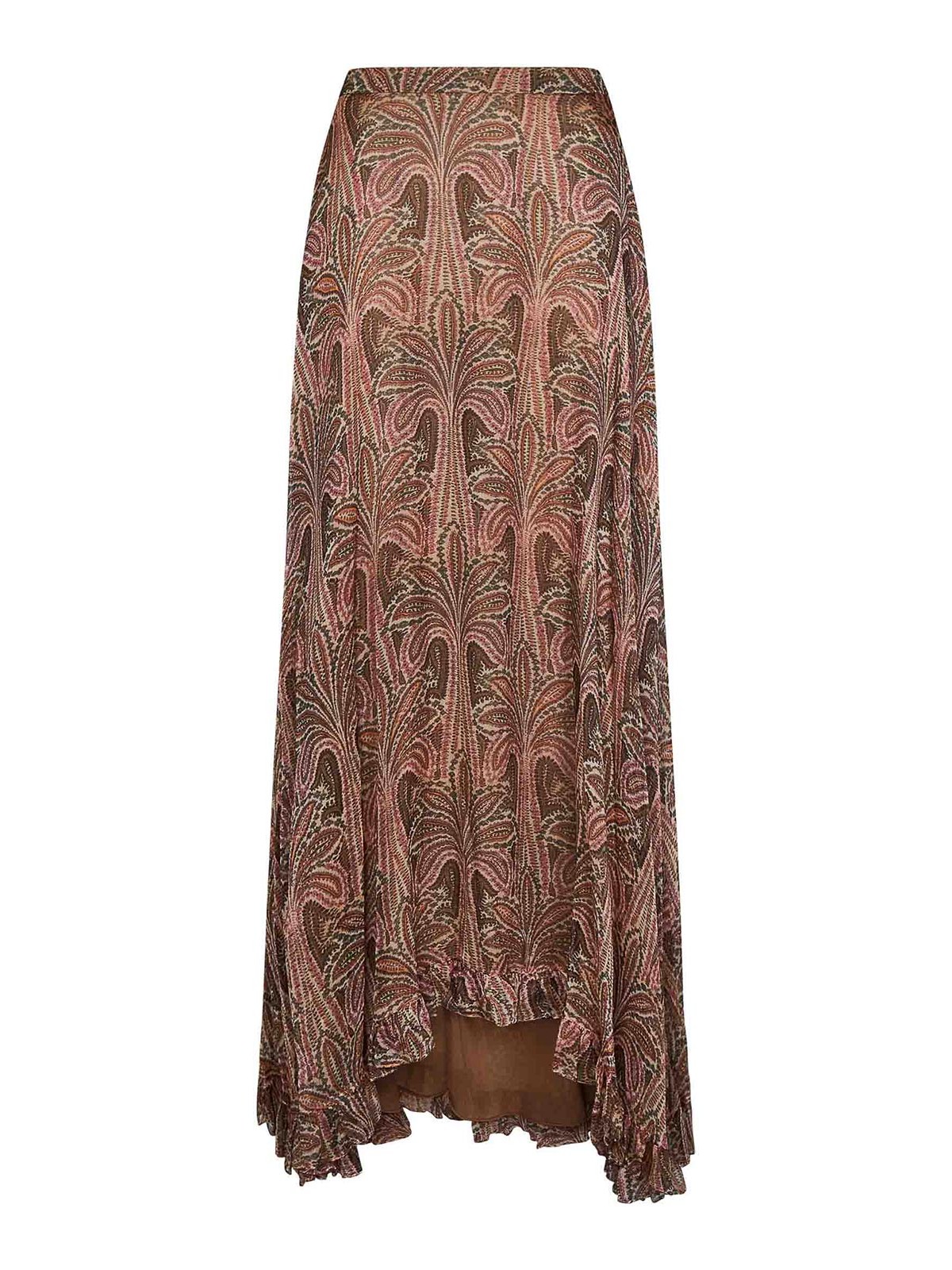 ETRO LONG PINK CREPON SILK SKIRT WITH FLORAL PRINT