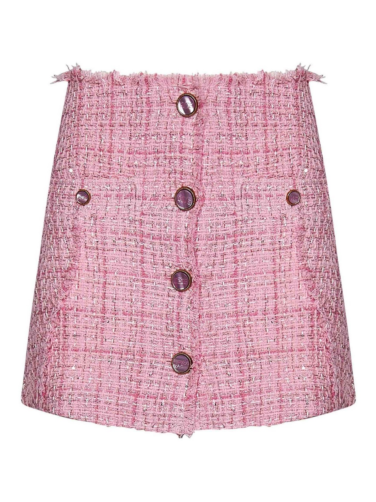 Shop Gcds Pink Tweed Mini Skirt In Nude & Neutrals