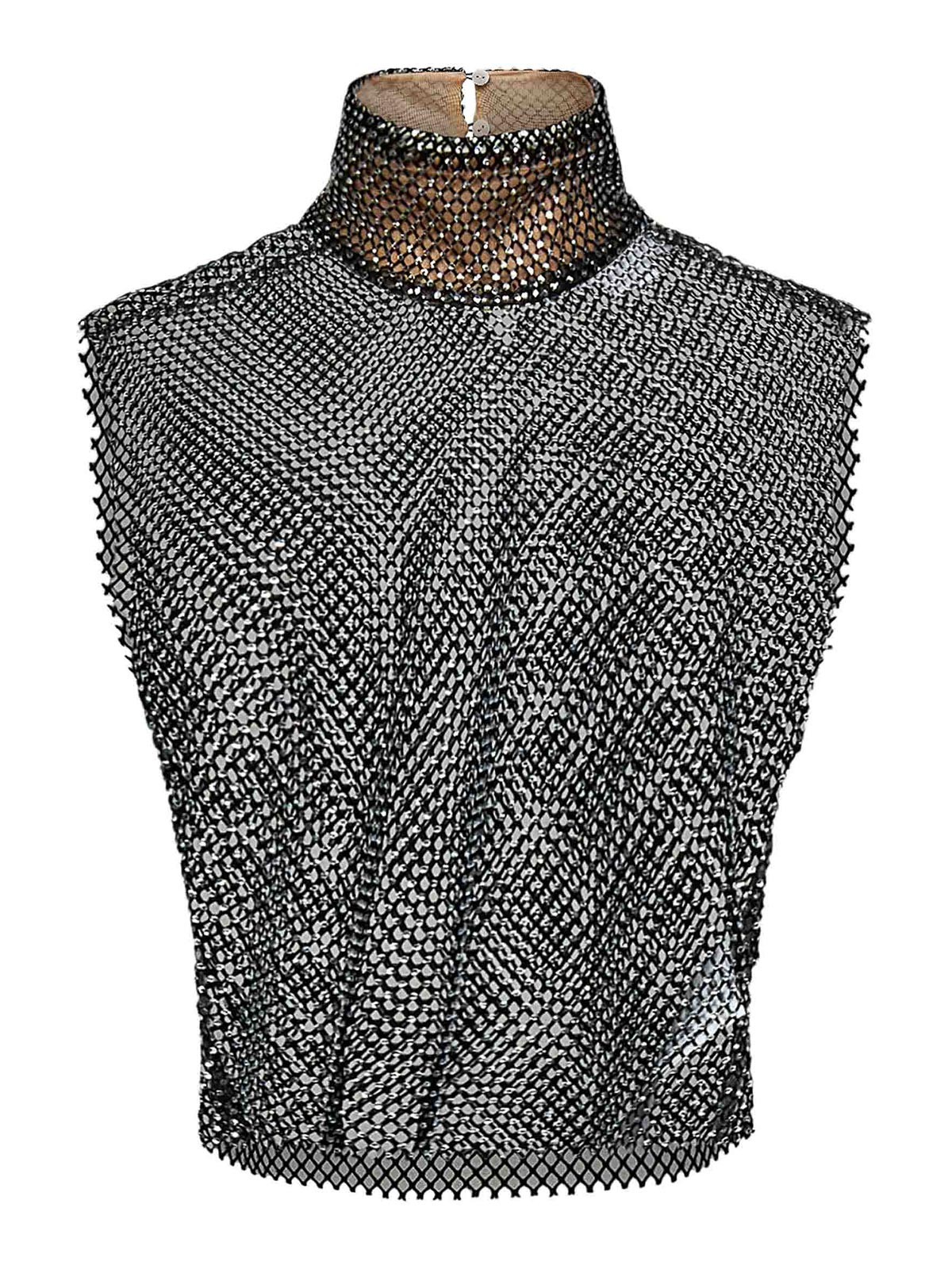 Genny Rhinestone Mesh Top In Black