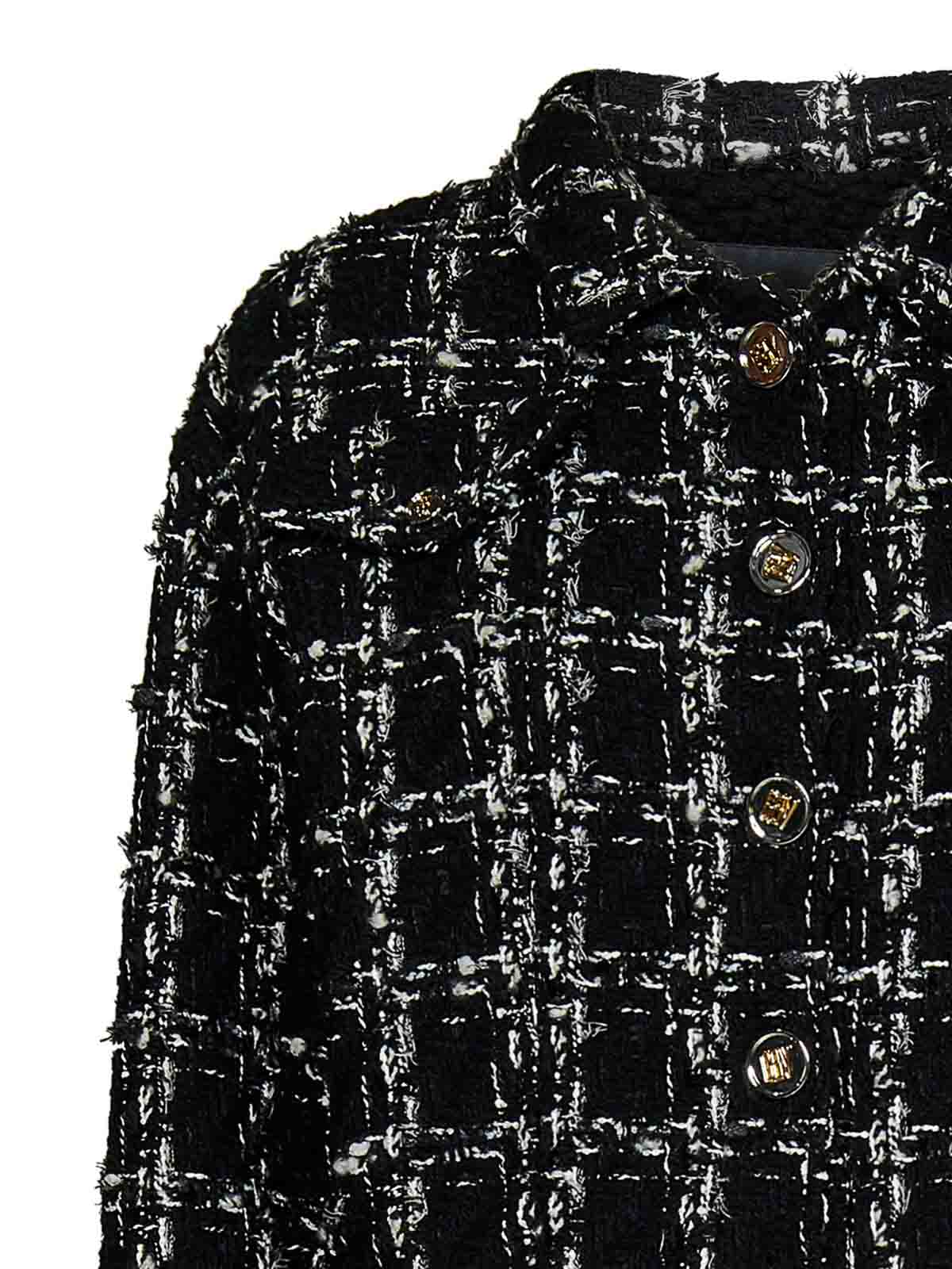 Giambattista Valli Tie Neck Contrast Collar Bouclé Tweed Cropped Jacket In  Black,white