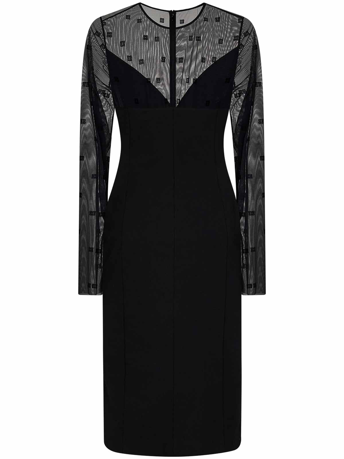 Shop Givenchy Long-sleeved  Tulle Dress In Negro