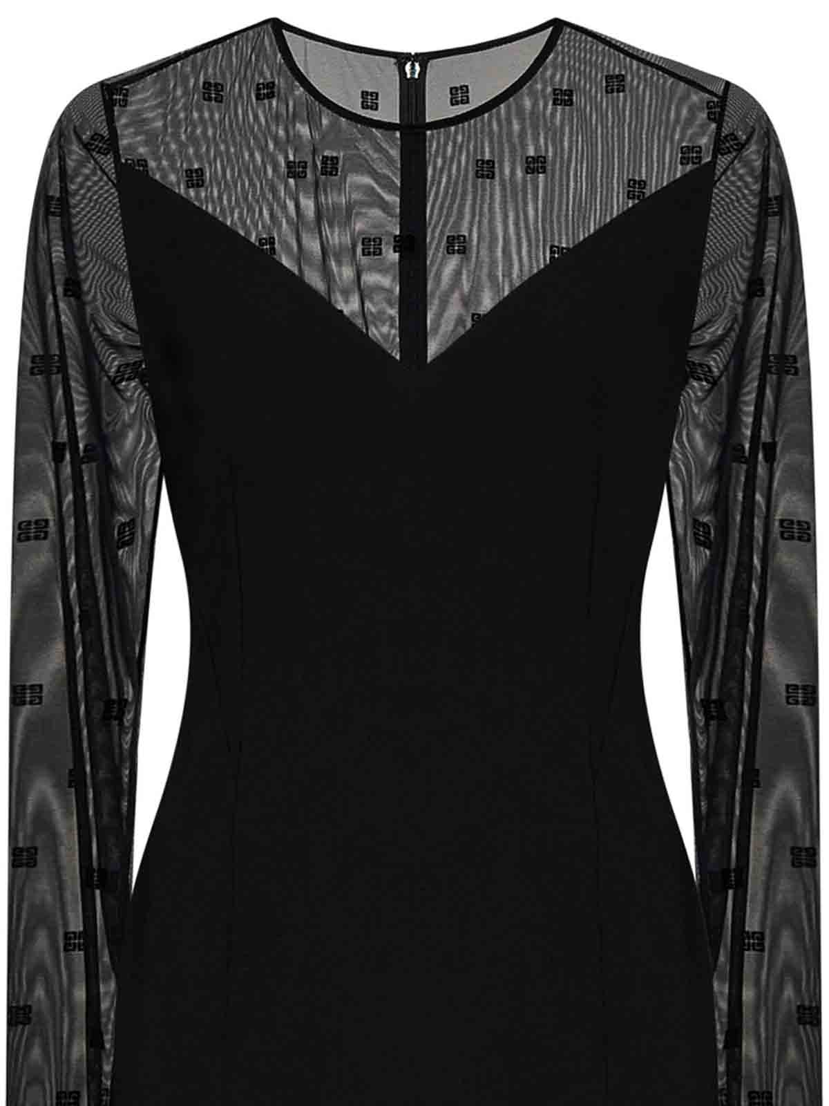 Shop Givenchy Long-sleeved  Tulle Dress In Negro