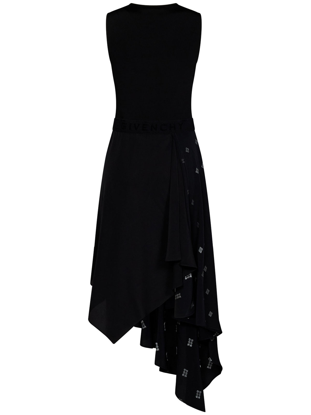 Knee length dresses Givenchy - Black Midi Dress with Silk Ruffled Skirt ...