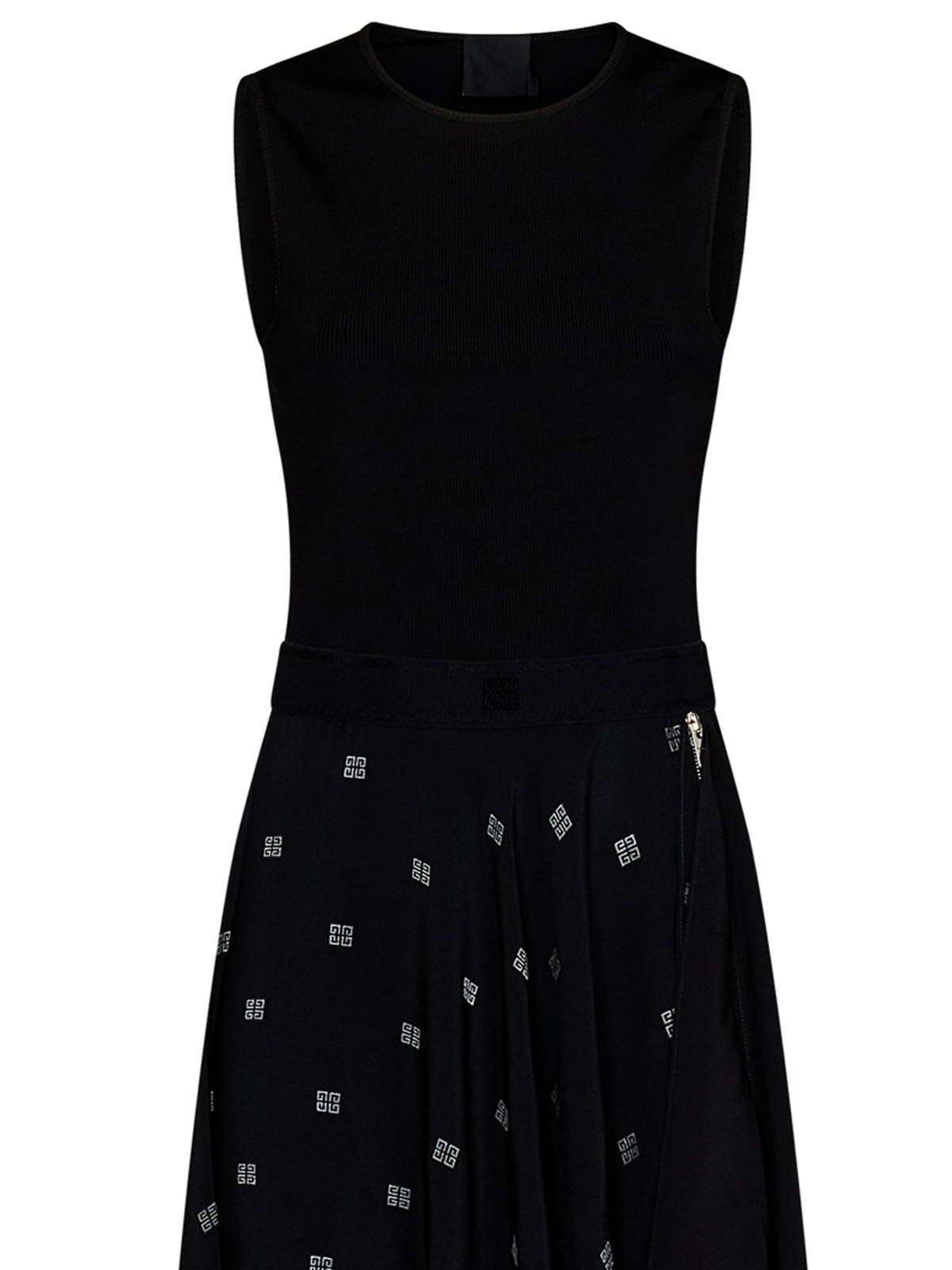 Knee length dresses Givenchy - Black Midi Dress with Silk Ruffled Skirt ...