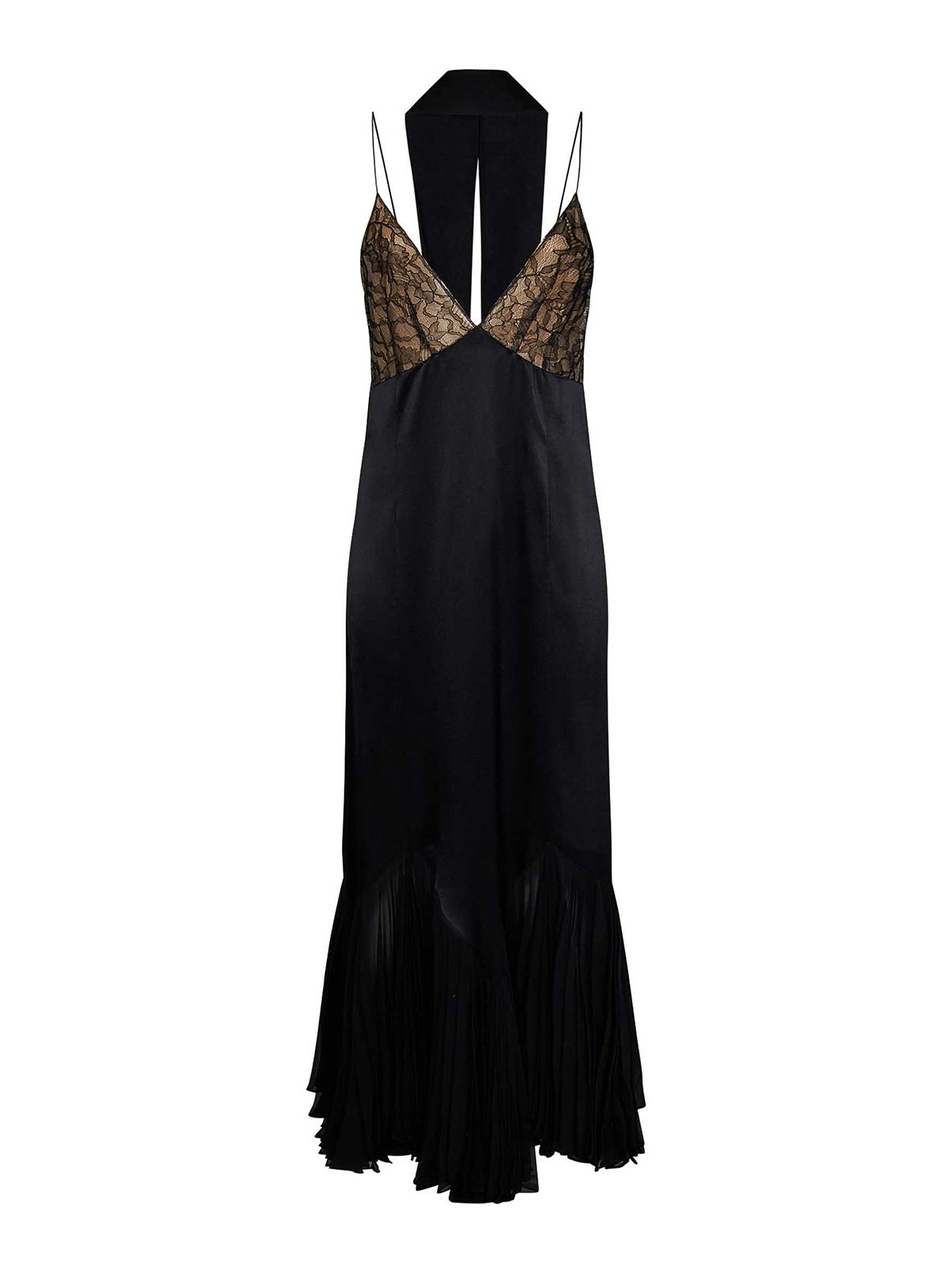 Khaite Black Silk Charmeuse Dress With Lace Bodice