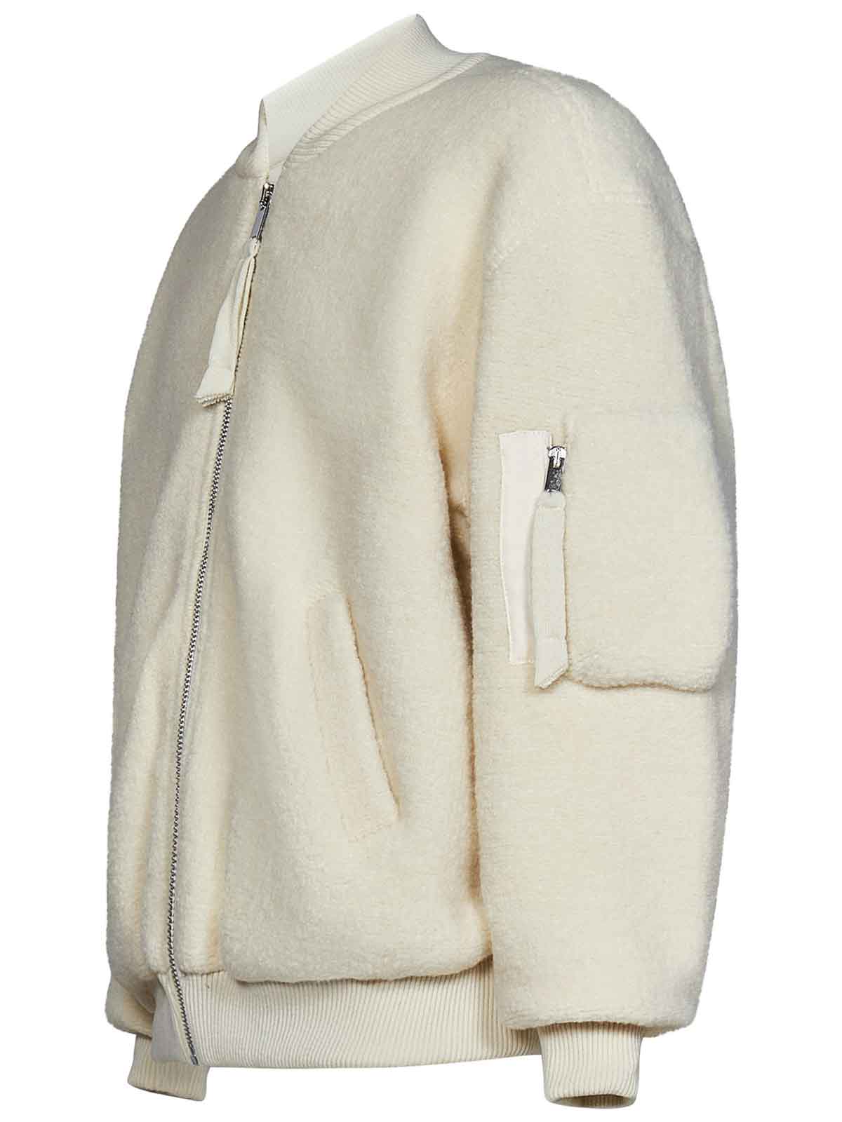 Laneus Milky White Wool Blend Bomber Jacket - White | GBD306010