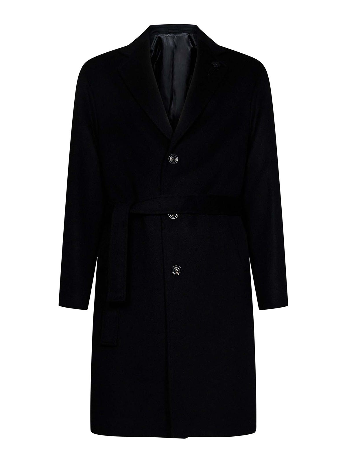 Lardini Black Wool Coat With Belt In Negro