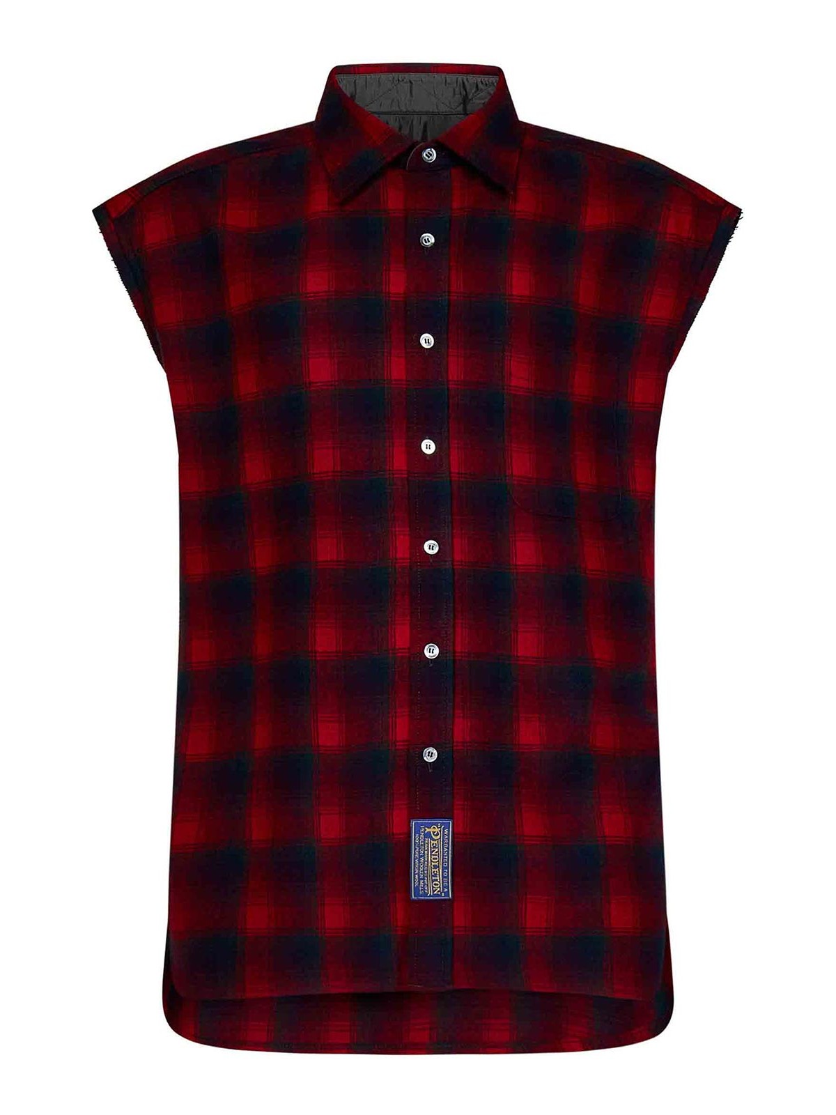 Maison Margiela Men's Cutoff Flannel Button-down Shirt In Rojo