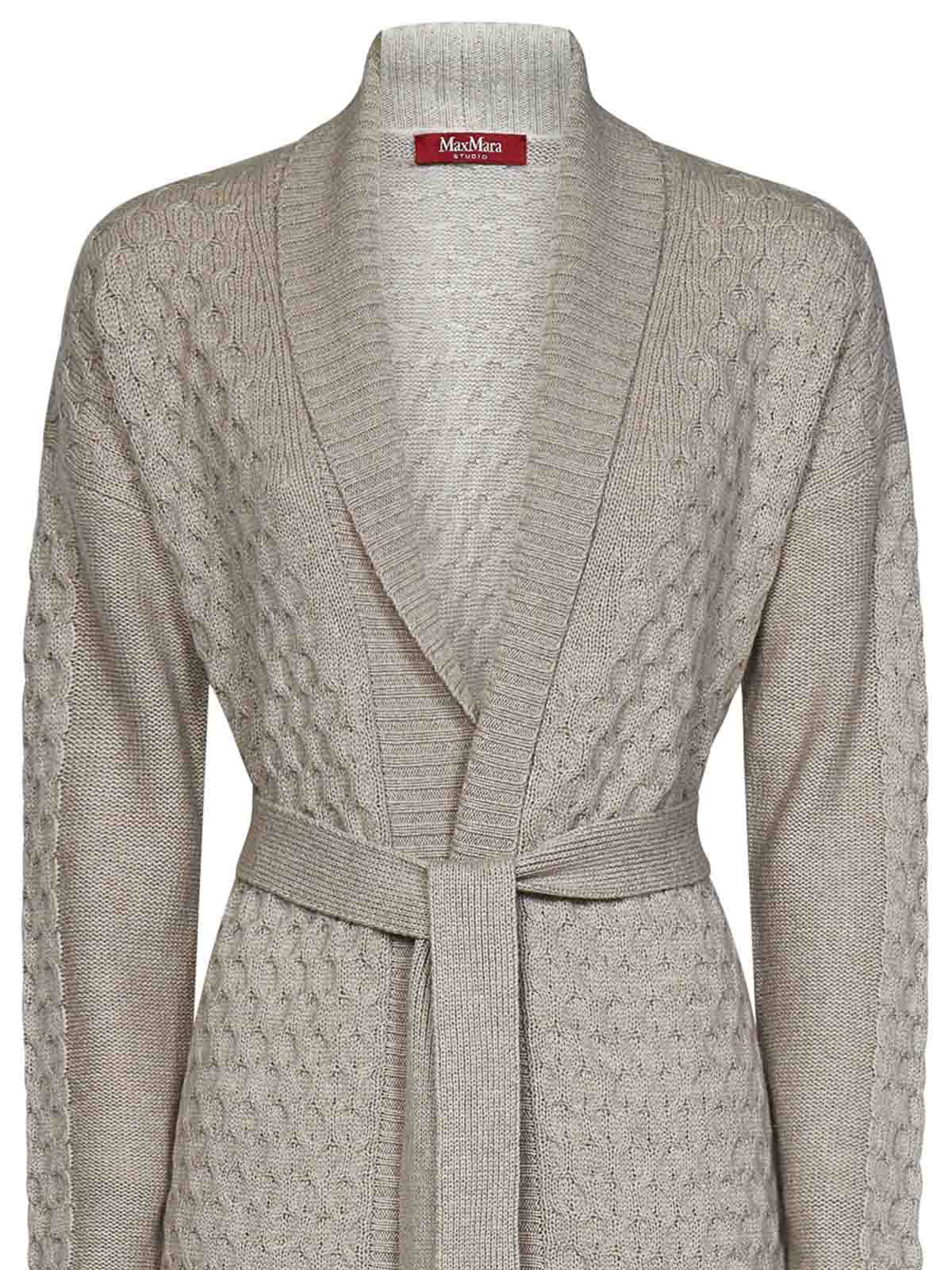 Shop Max Mara Belted Wool & Cashmere Cardigan In Beis