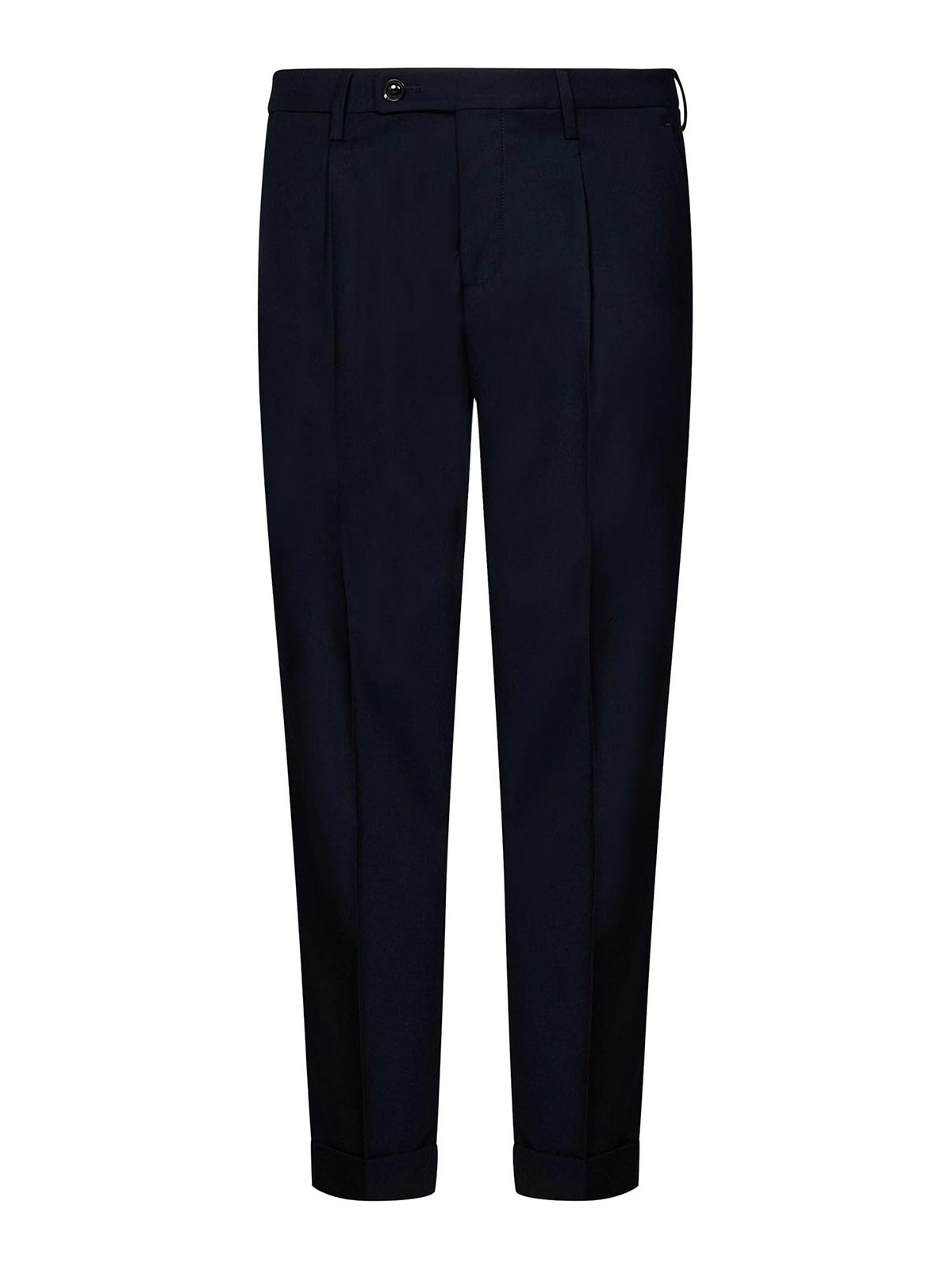 Shop Michele Carbone Navy Blue Single-pleat Trousers With Turn-ups