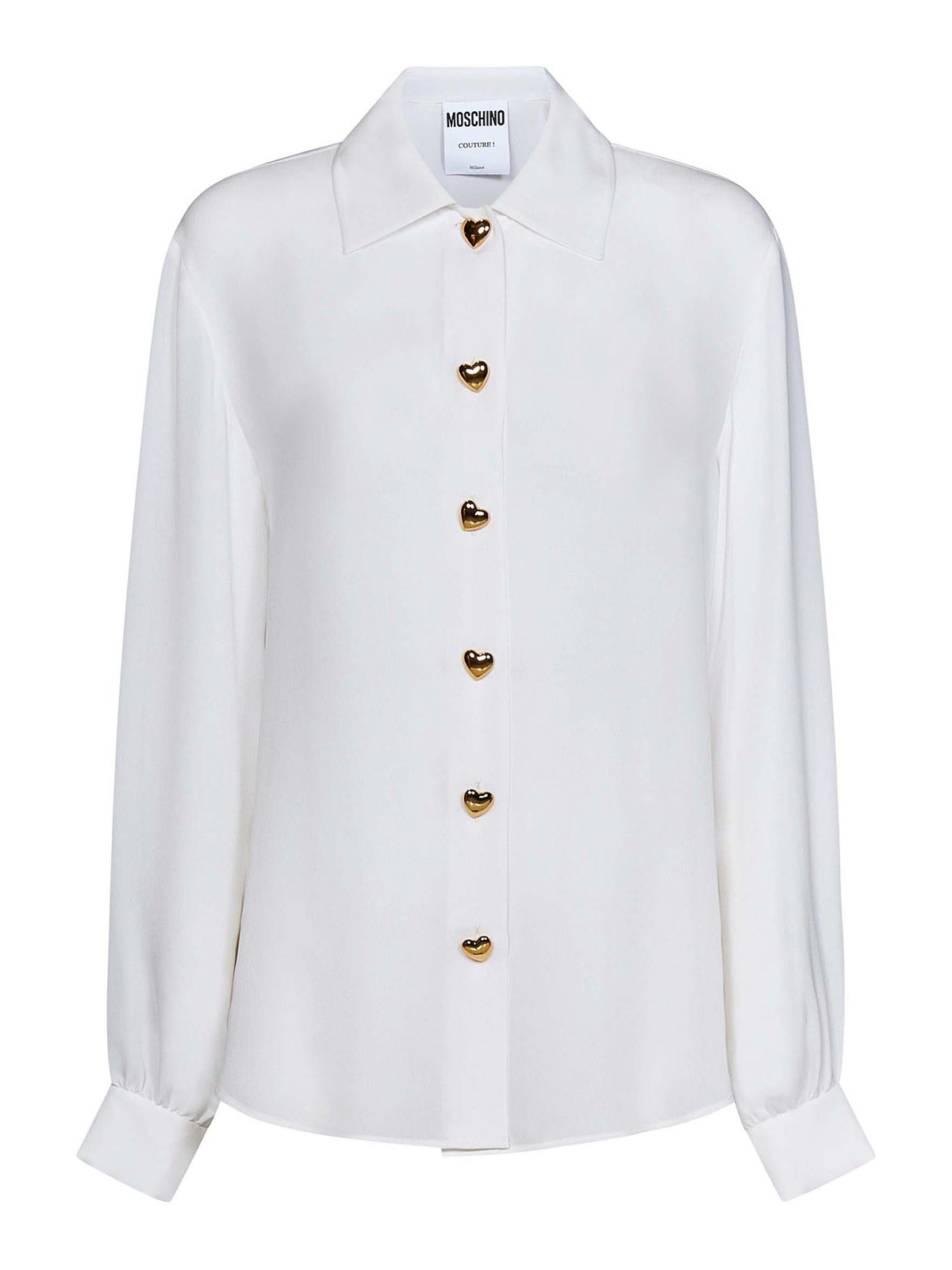Moschino White Silk Shirt with Heart-Shaped Buttons|A021955371