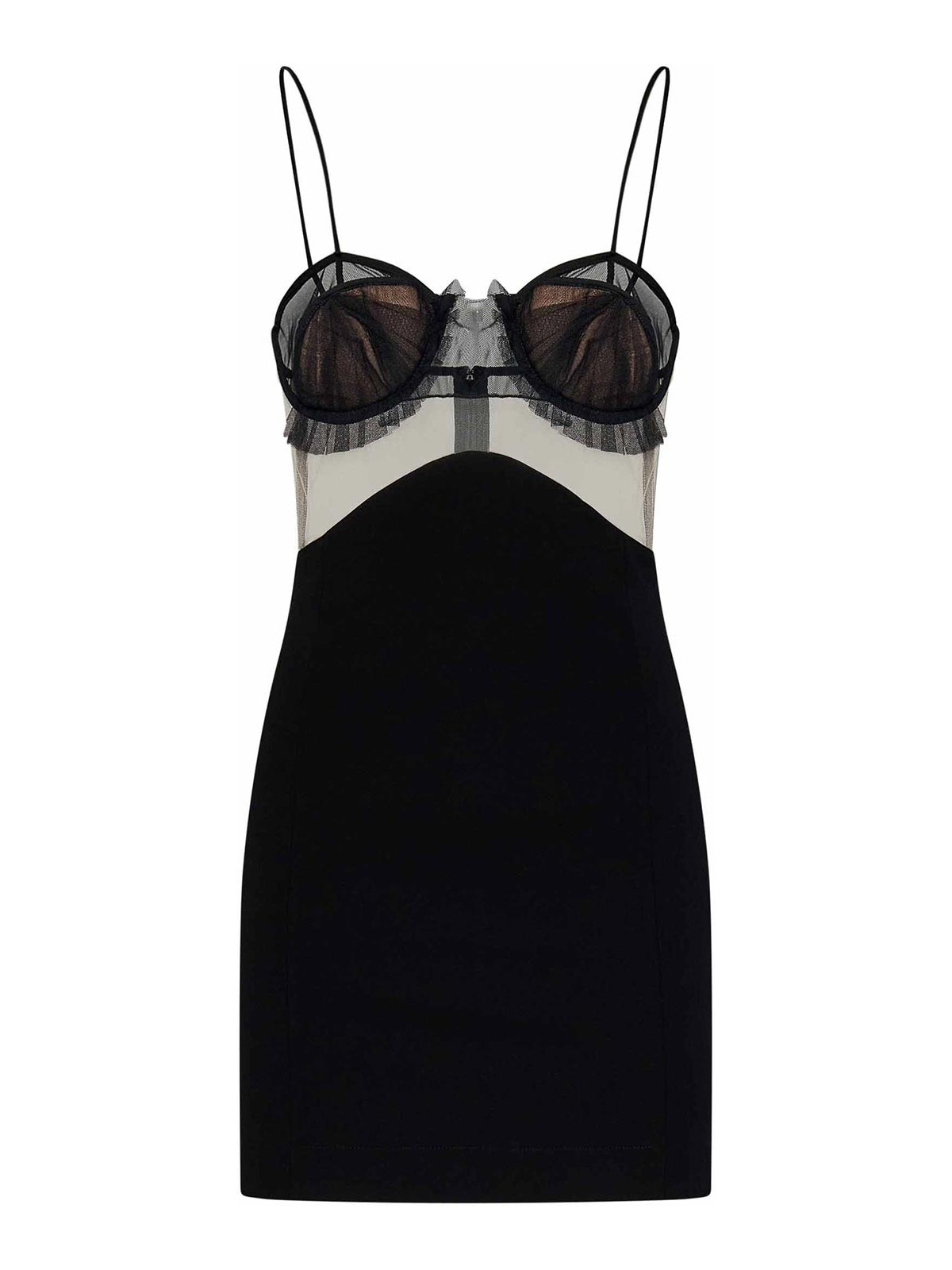 Nensi Dojaka Gathered Tulle-trimmed Stretch-crepe Mini Dress In Negro
