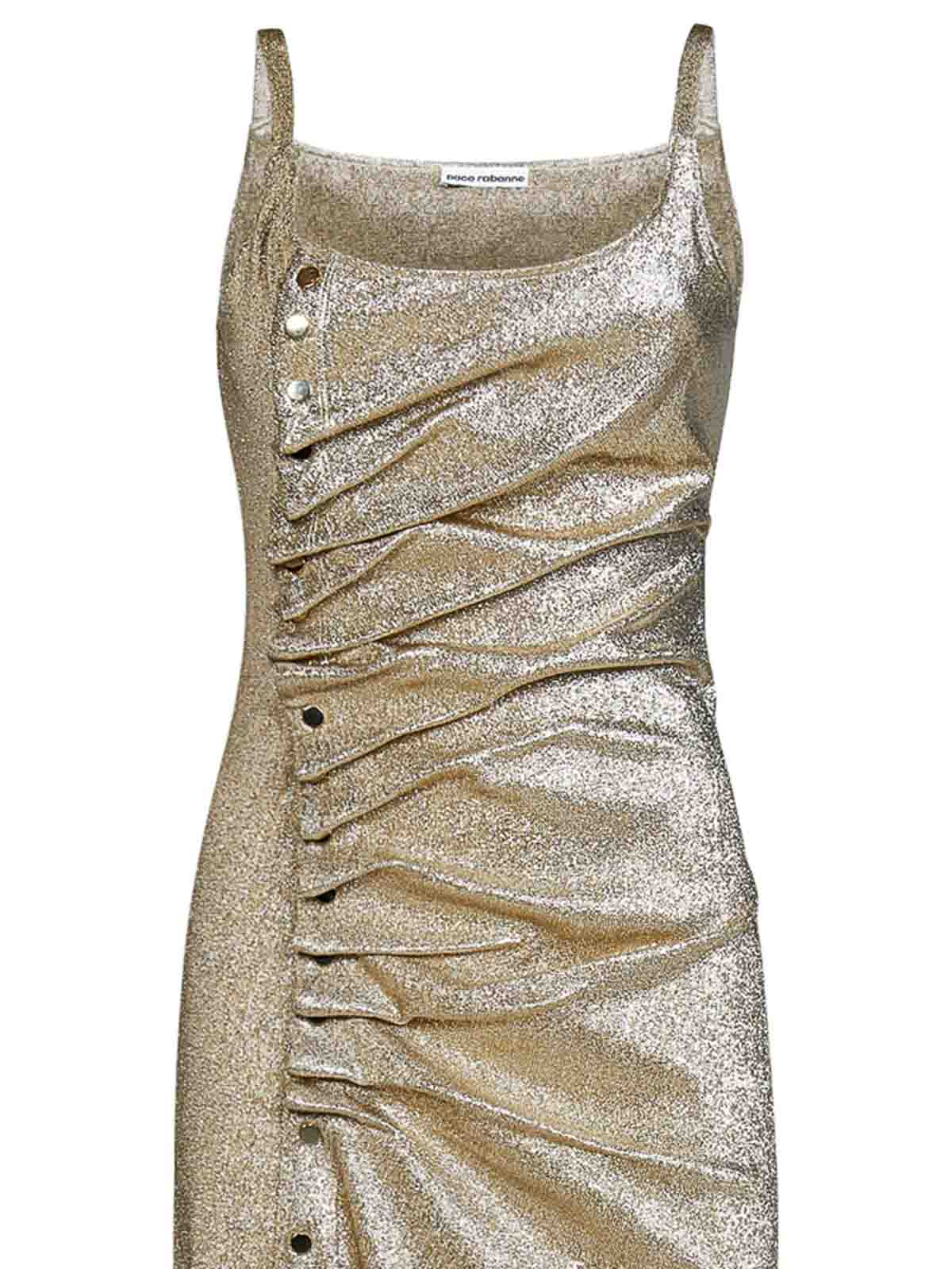 Shop Rabanne Gold Lurex Jersey Draped Long Dress