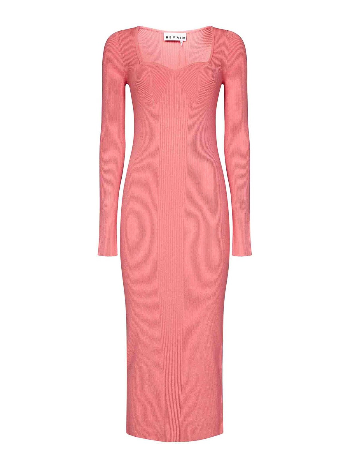 peach ribbed dress Peach Ribbed Knit Side Slit Midi Dress