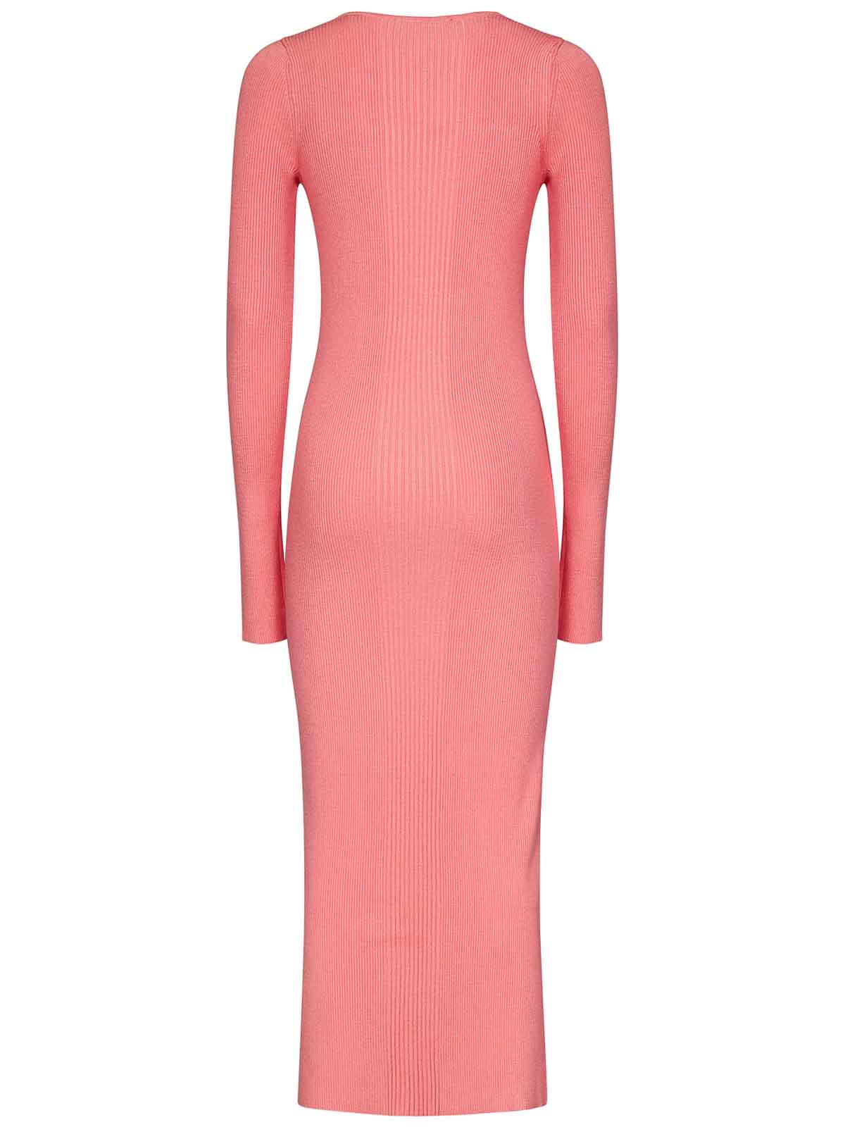 Remain Birger Christensen Peach Ribbed Midi Dress with Curved Neckline|5006791904161626 Remain Birger Christensen Peach Ribbed Midi Dress with Curved Neckline|5006791904161626