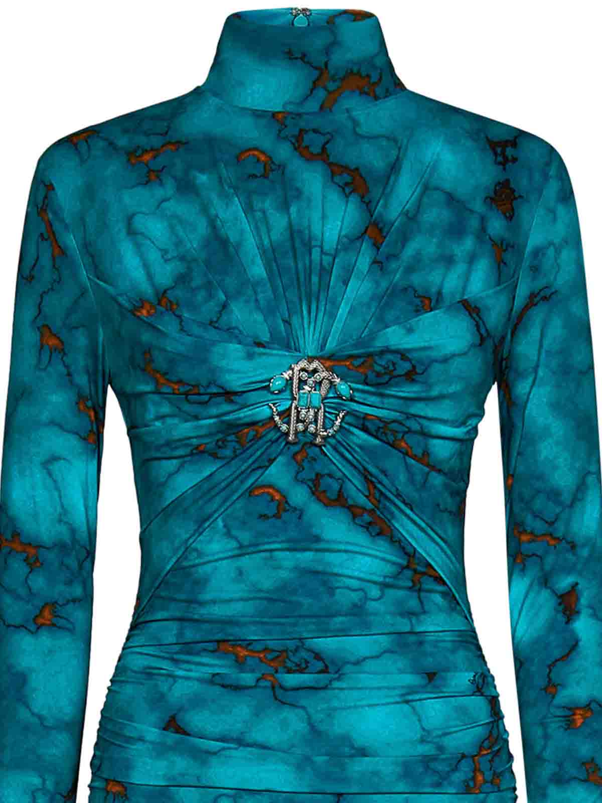 Roberto Cavalli Marble-Print Jersey Midi Dress with Monogram 