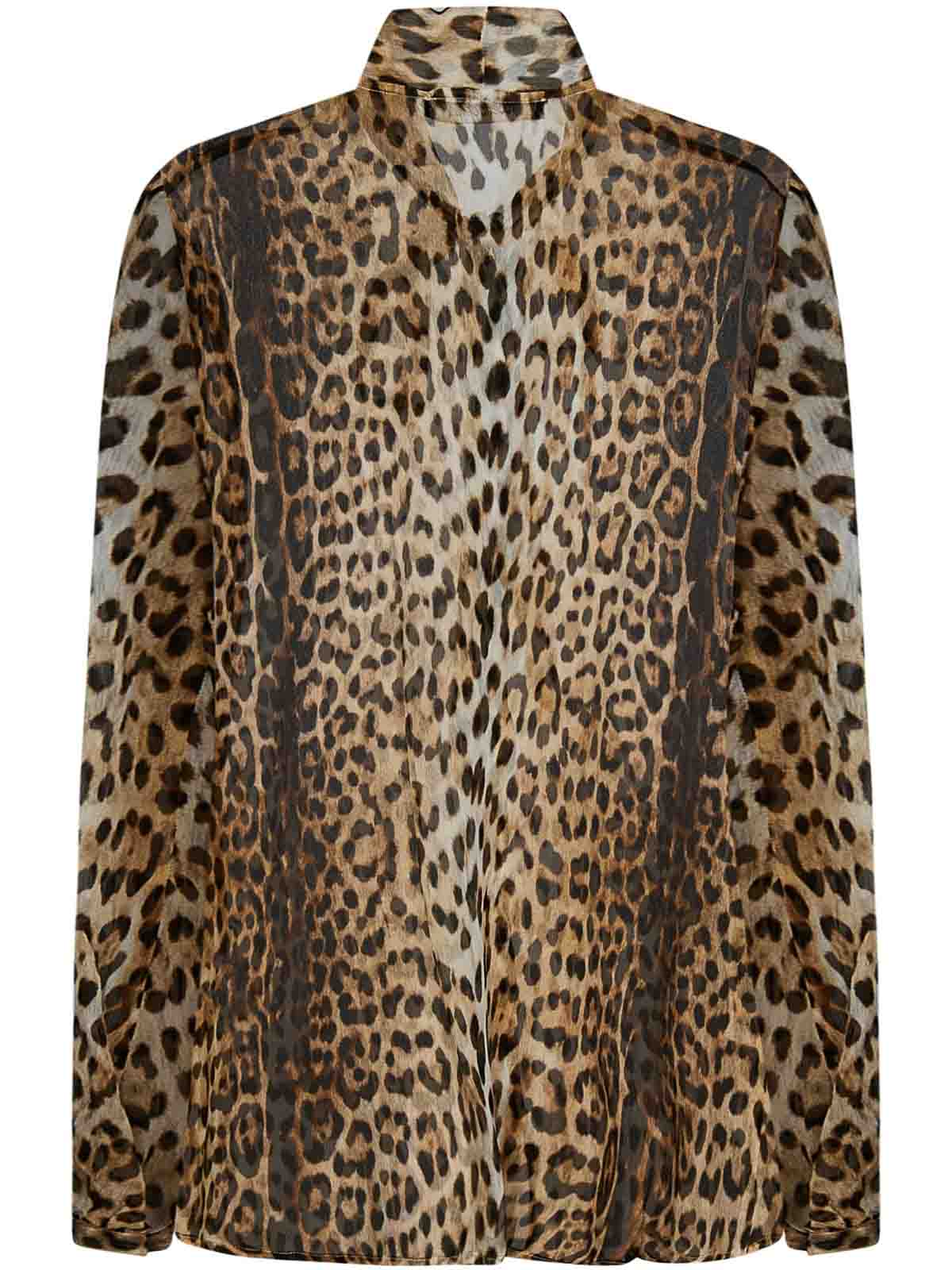 Shop Roberto Cavalli Leopard-print Semi-transparent Silk Shirt In Brown