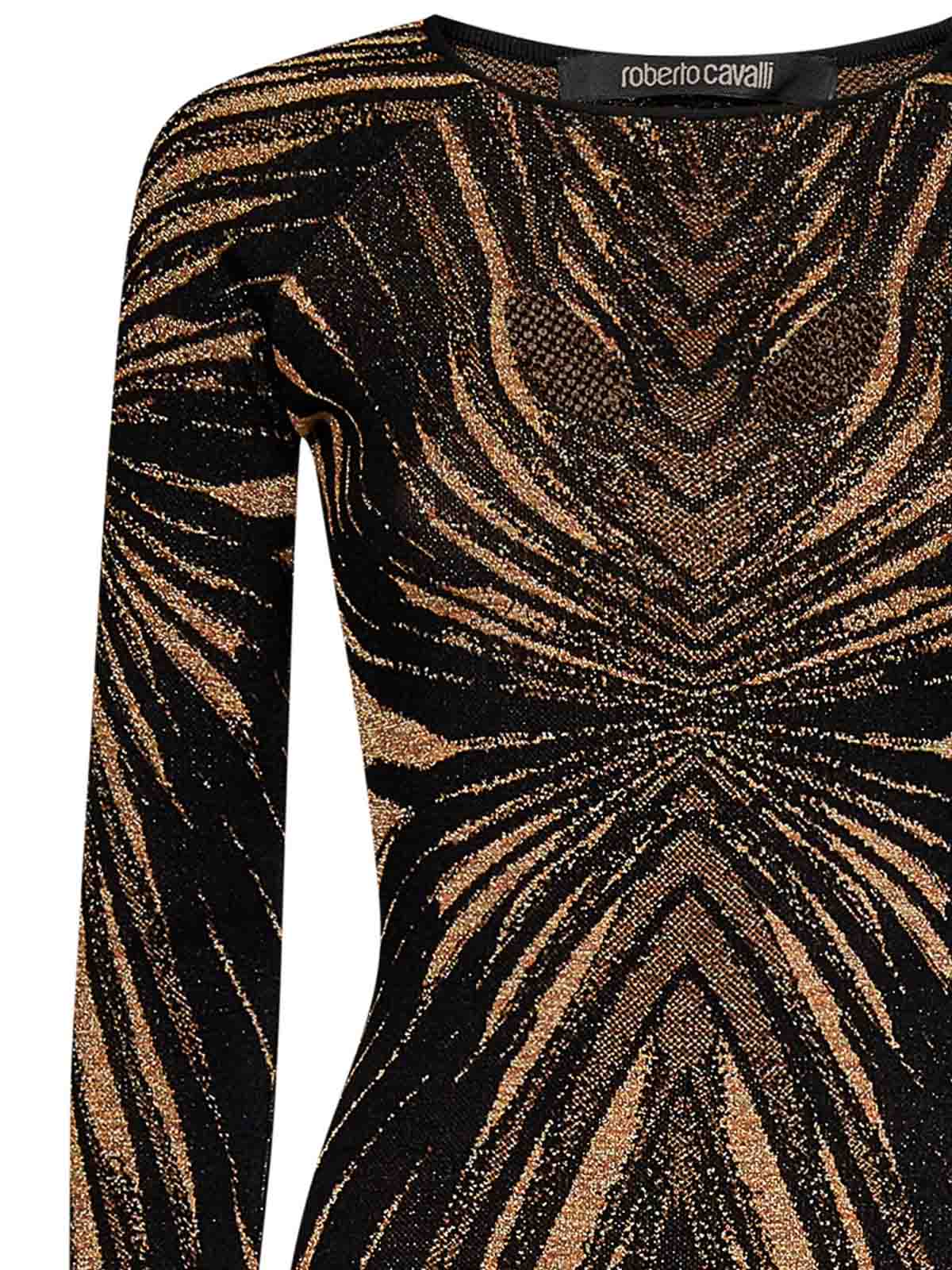 Roberto Cavalli Gold and Black Animal Print Dress|RWM108MI15001080 Roberto Cavalli Gold and Black Animal Print Dress|RWM108MI15001080