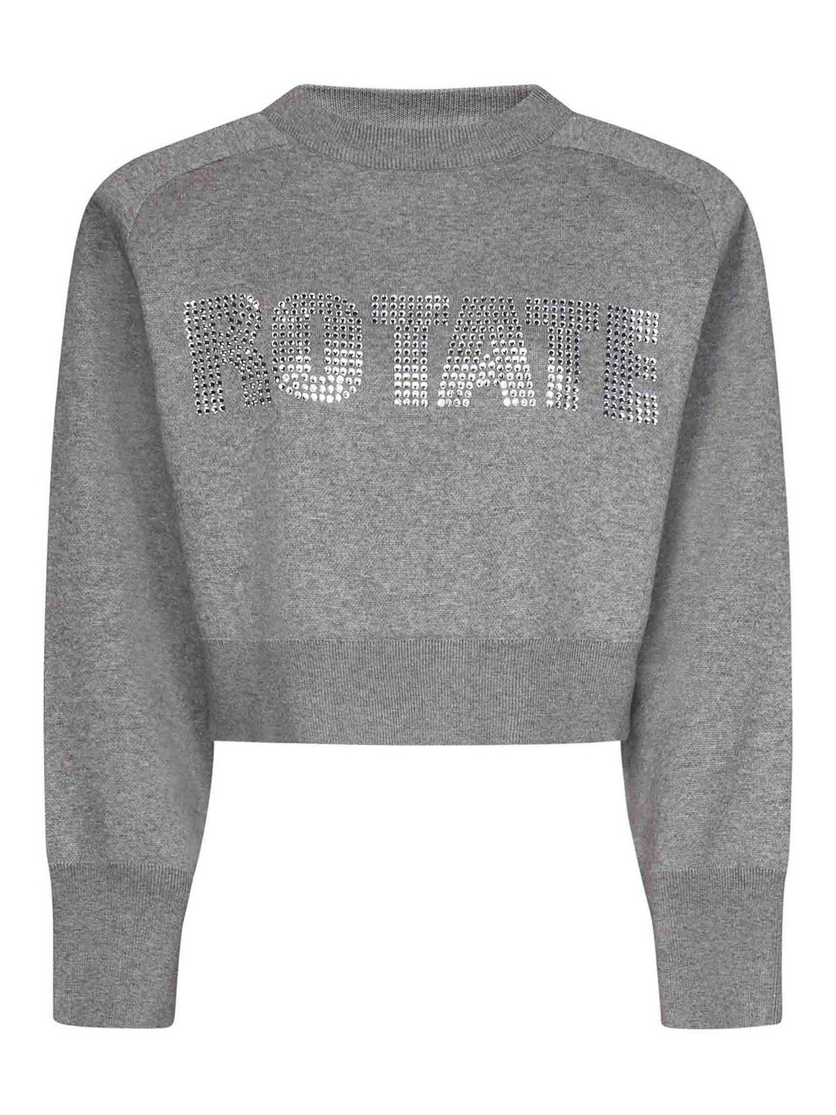 Rotate Birger Christensen Melange Grey Cashmere Sweatshirt Rhinestones In Grey