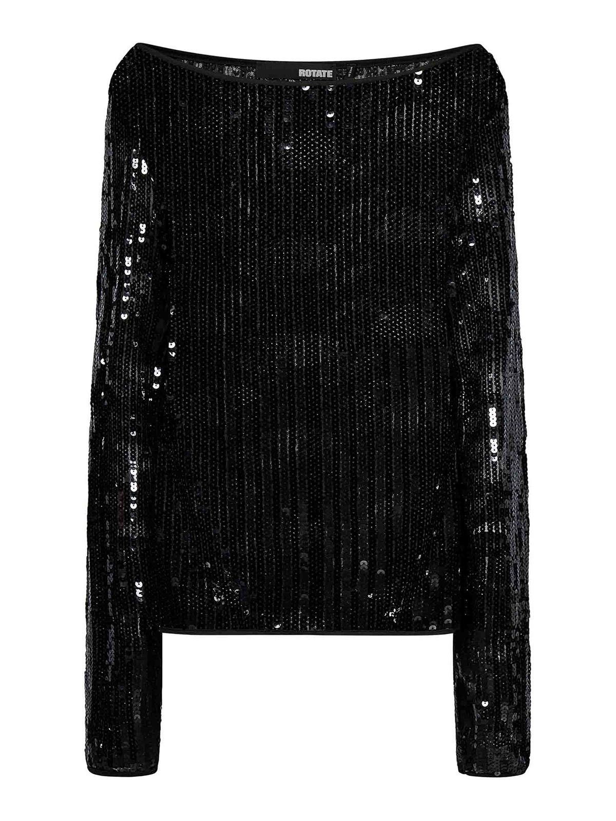Rotate Birger Christensen Sequin Off-shoulder Top In Black