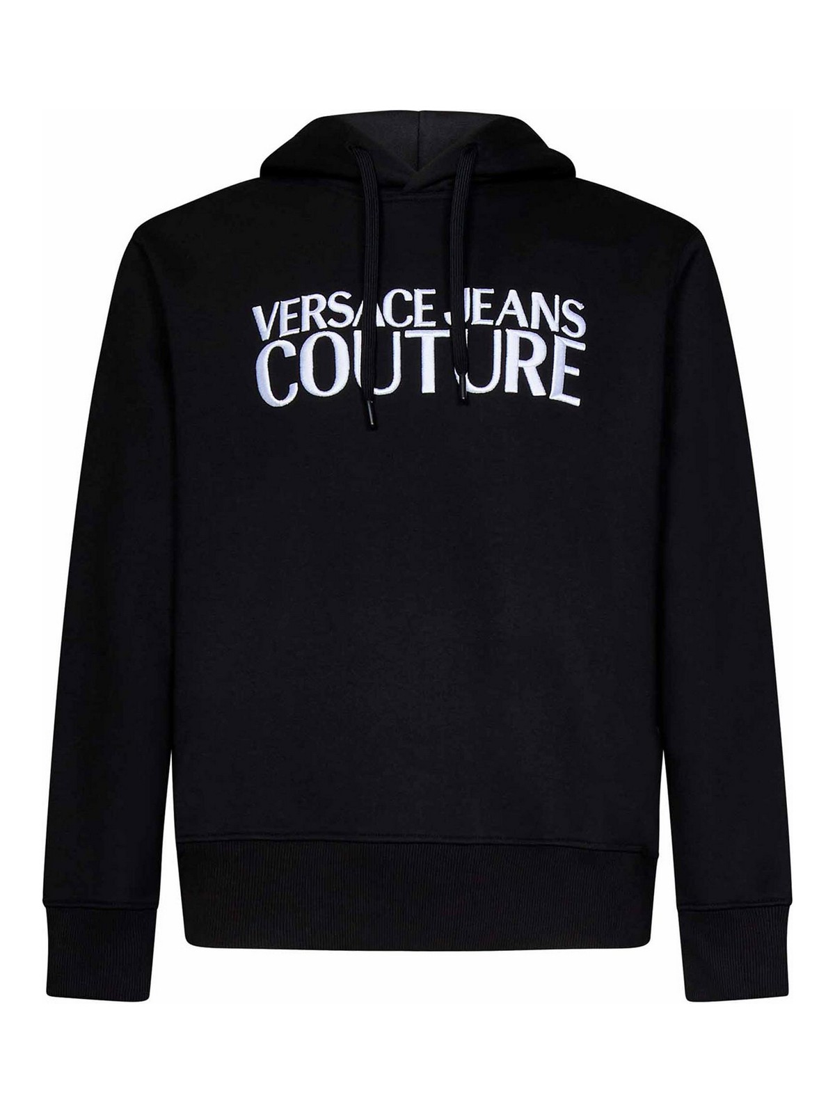 Shop Versace Jeans Couture Black Hoodie With Embroidered Logo