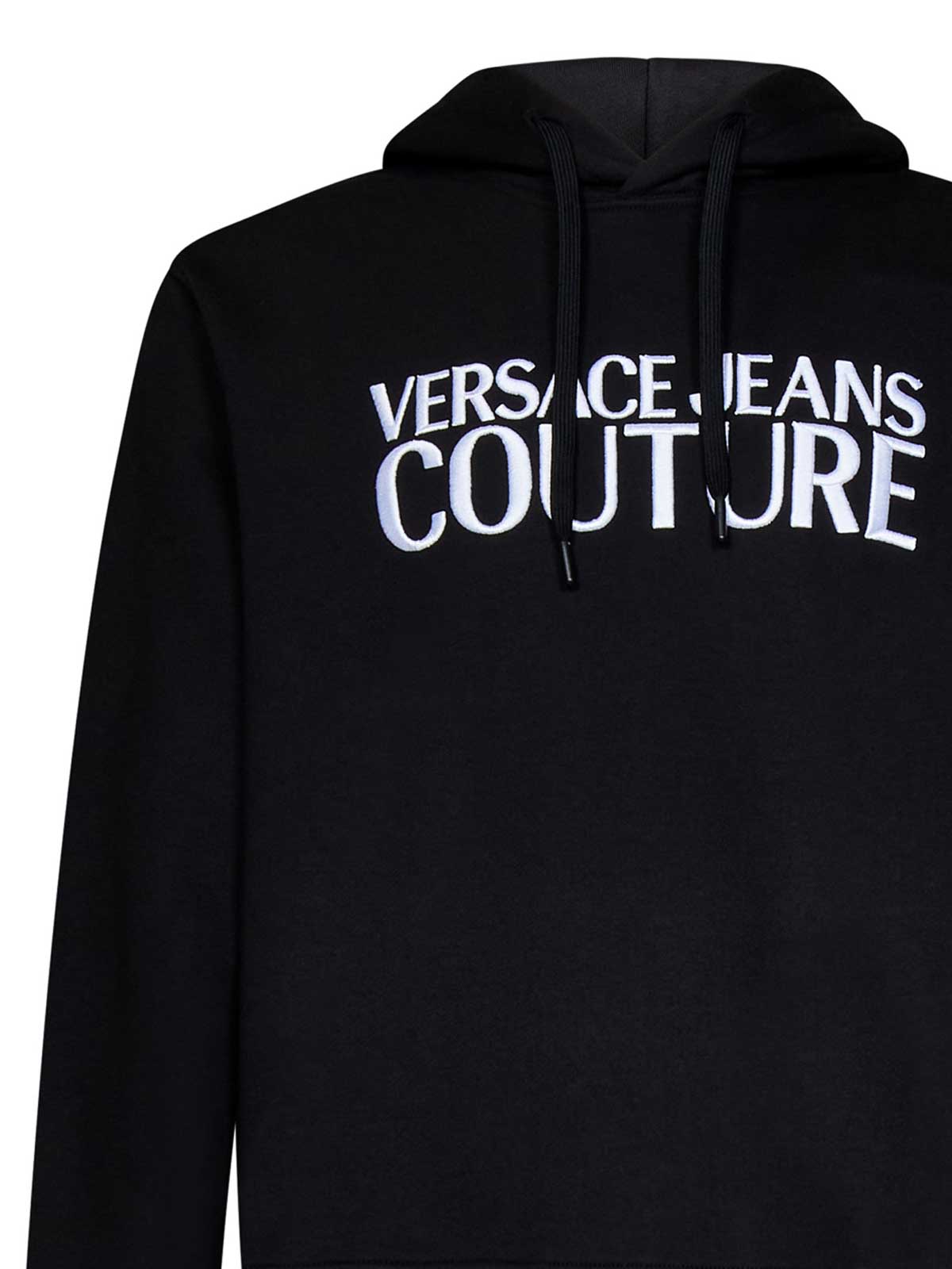 Shop Versace Jeans Couture Black Hoodie With Embroidered Logo