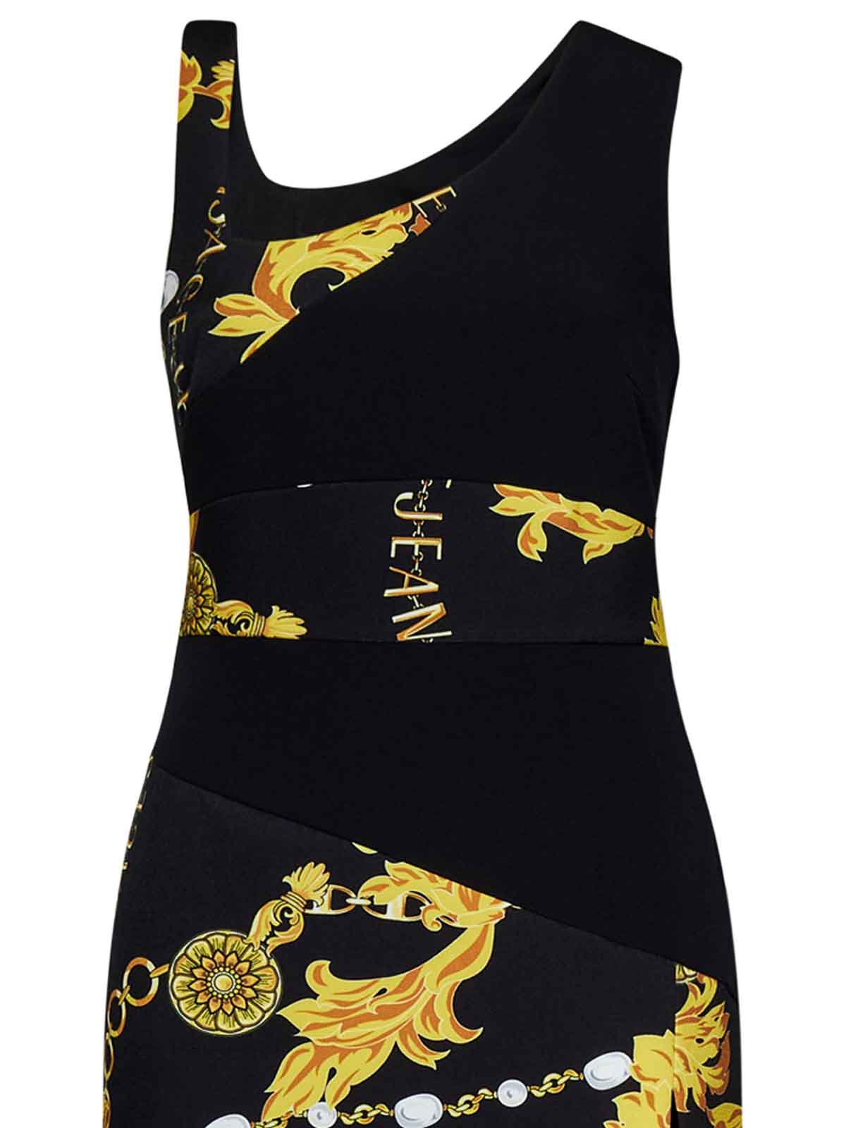 Versace Jeans Couture Asymmetrical Black Chain Couture Midi Dress |75HAO909NS304G89