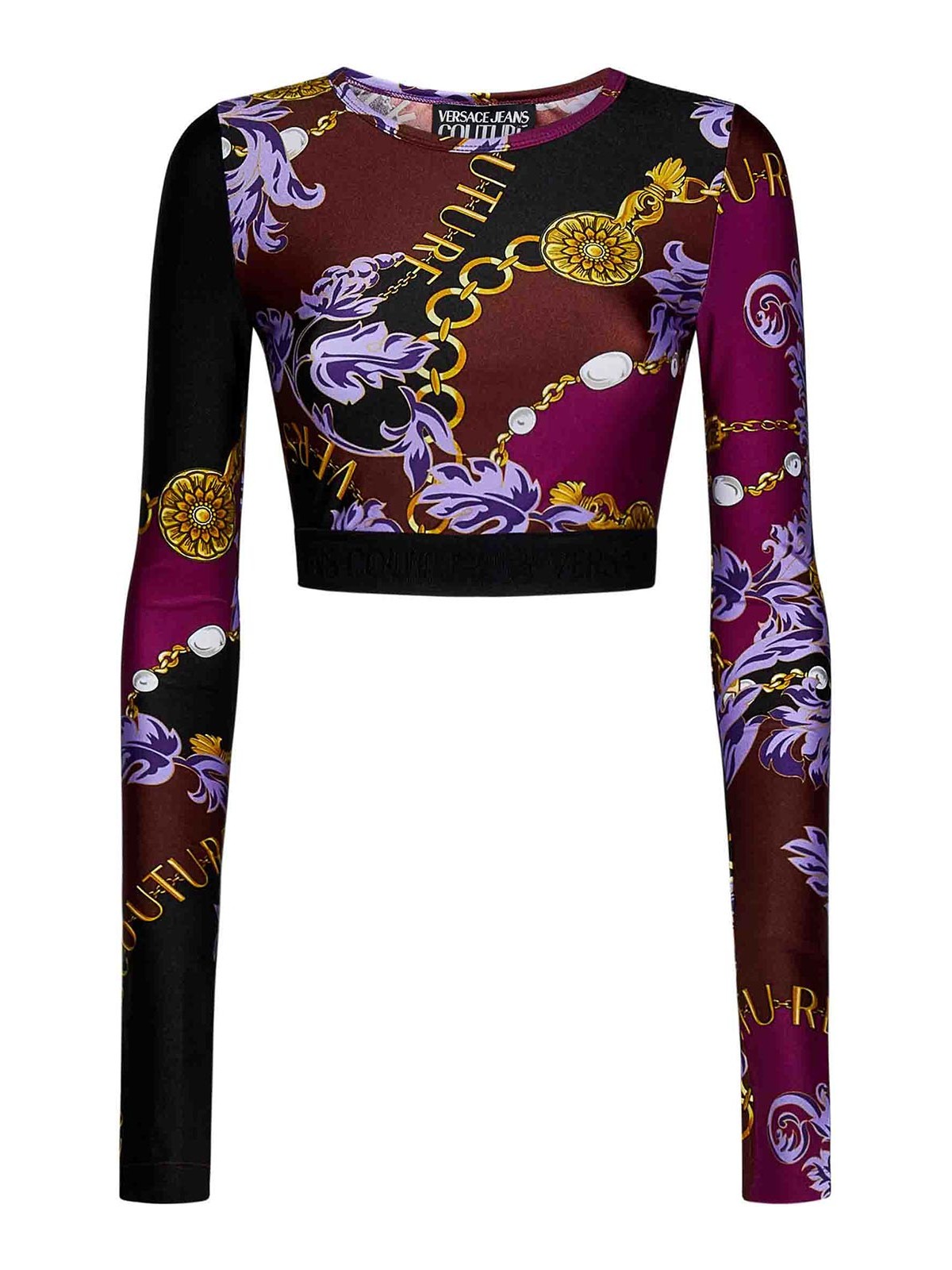 Versace Jeans Couture Purple Chain Couture Long-sleeved Crop Top