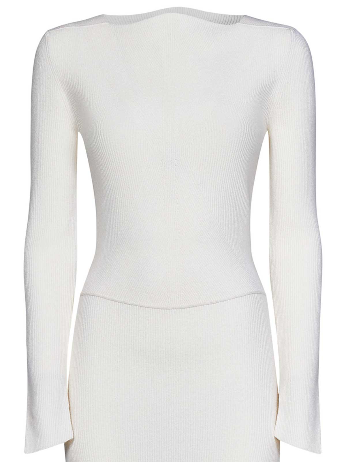 Victoria Beckham White Stretch Wool Knit Midi Dress|1423KDR005031AWHITE Victoria Beckham White Stretch Wool Knit Midi Dress|1423KDR005031AWHITE
