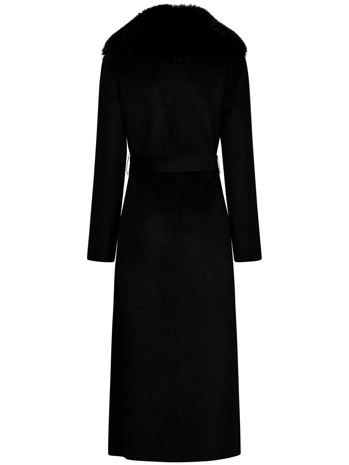Yves Salomon Black Cashmere Wool Coat with Fox Fur Lapel