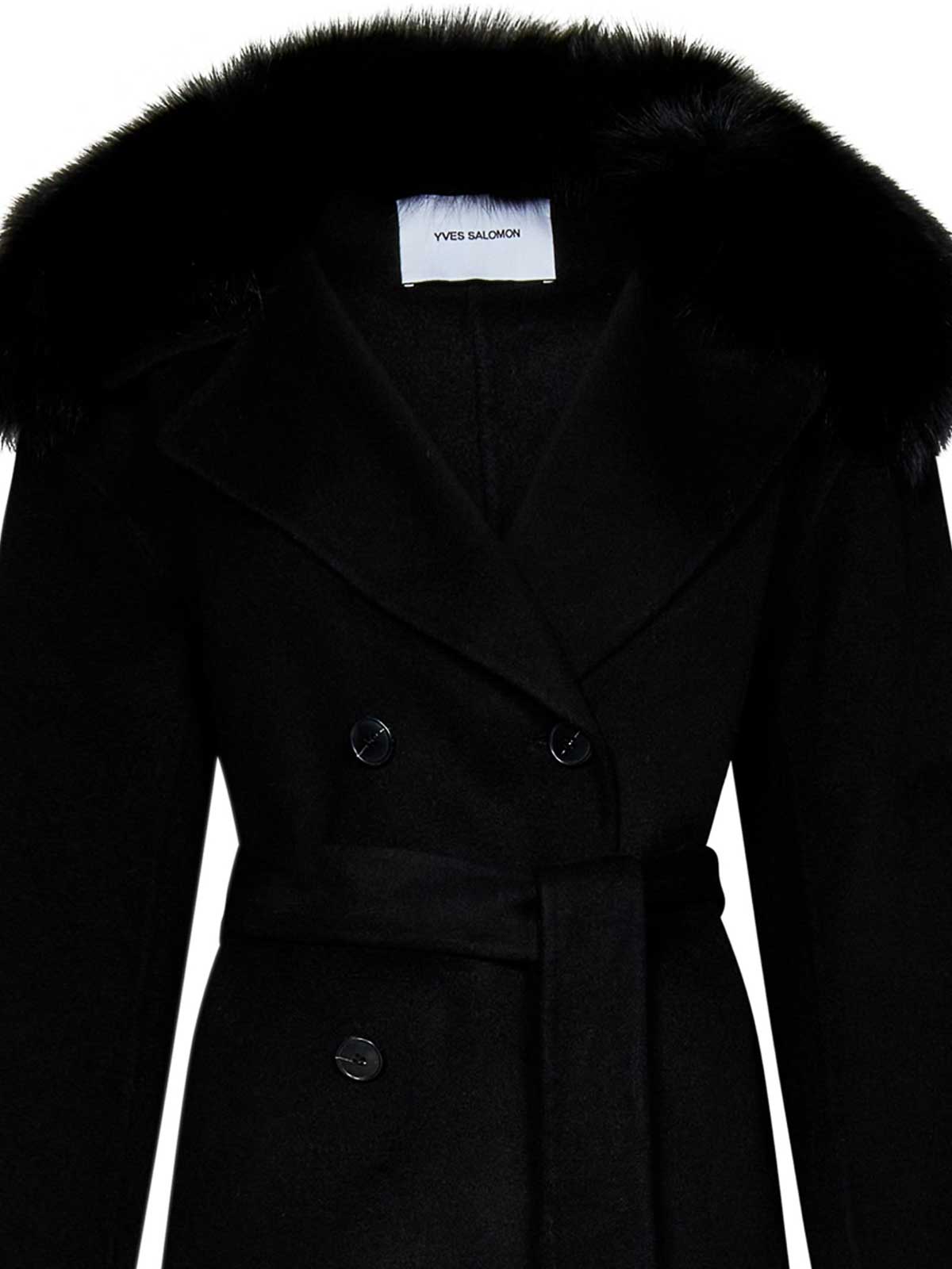 Shop Yves Salomon Black Cashmere Wool Coat