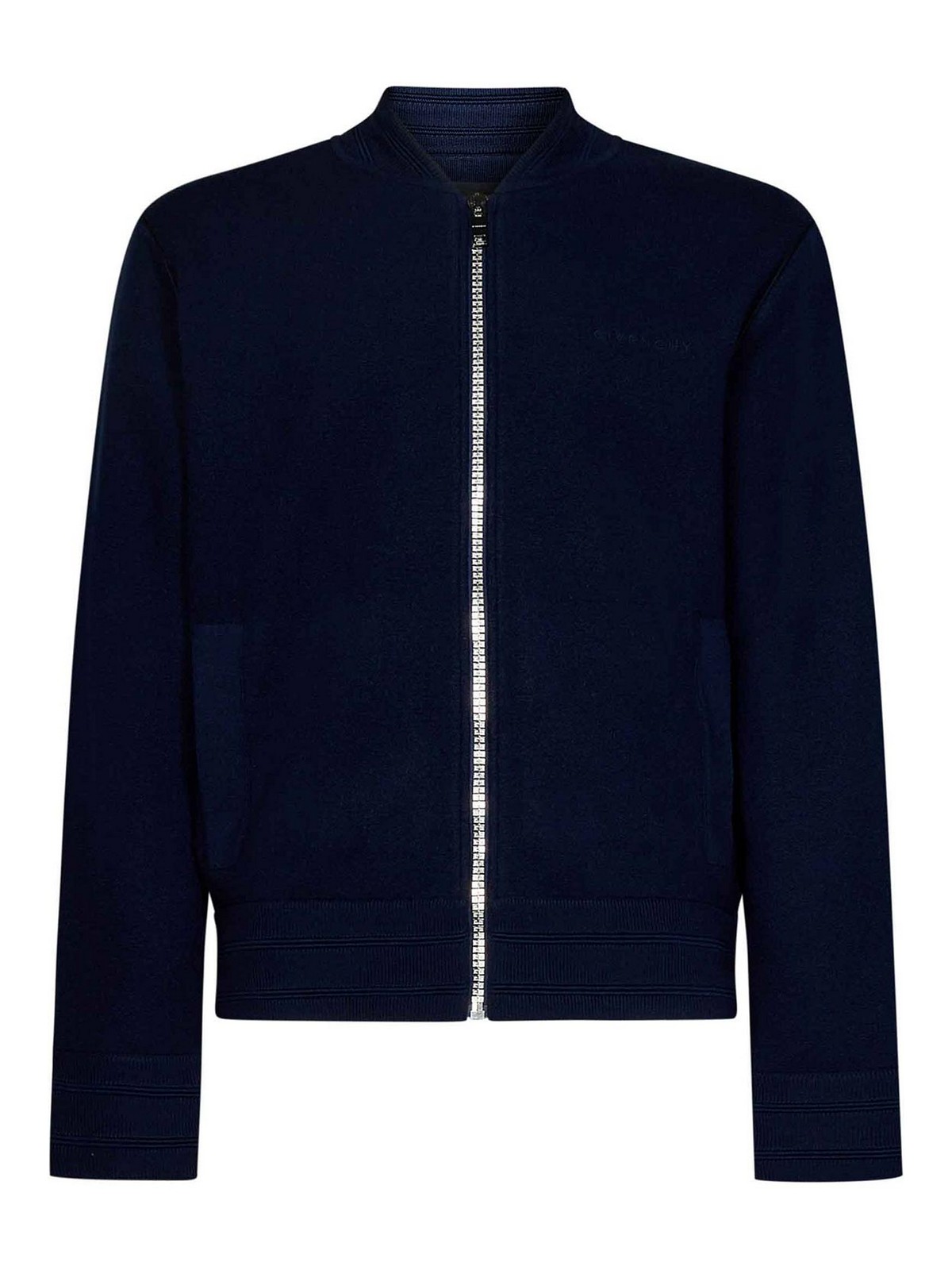 Givenchy Blue Jacket With High Neck And Logo Patch On The Front In Wool And Cashmere Blend Man In Blue