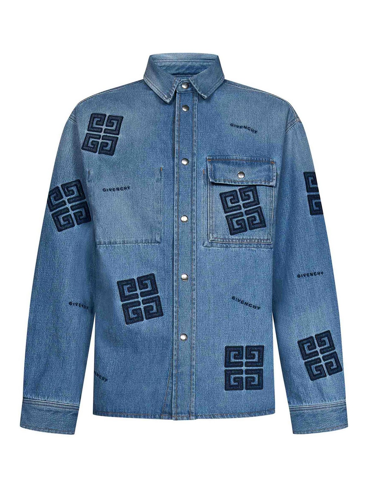 Shirts Givenchy - Light Blue Denim Shirt with Signatures