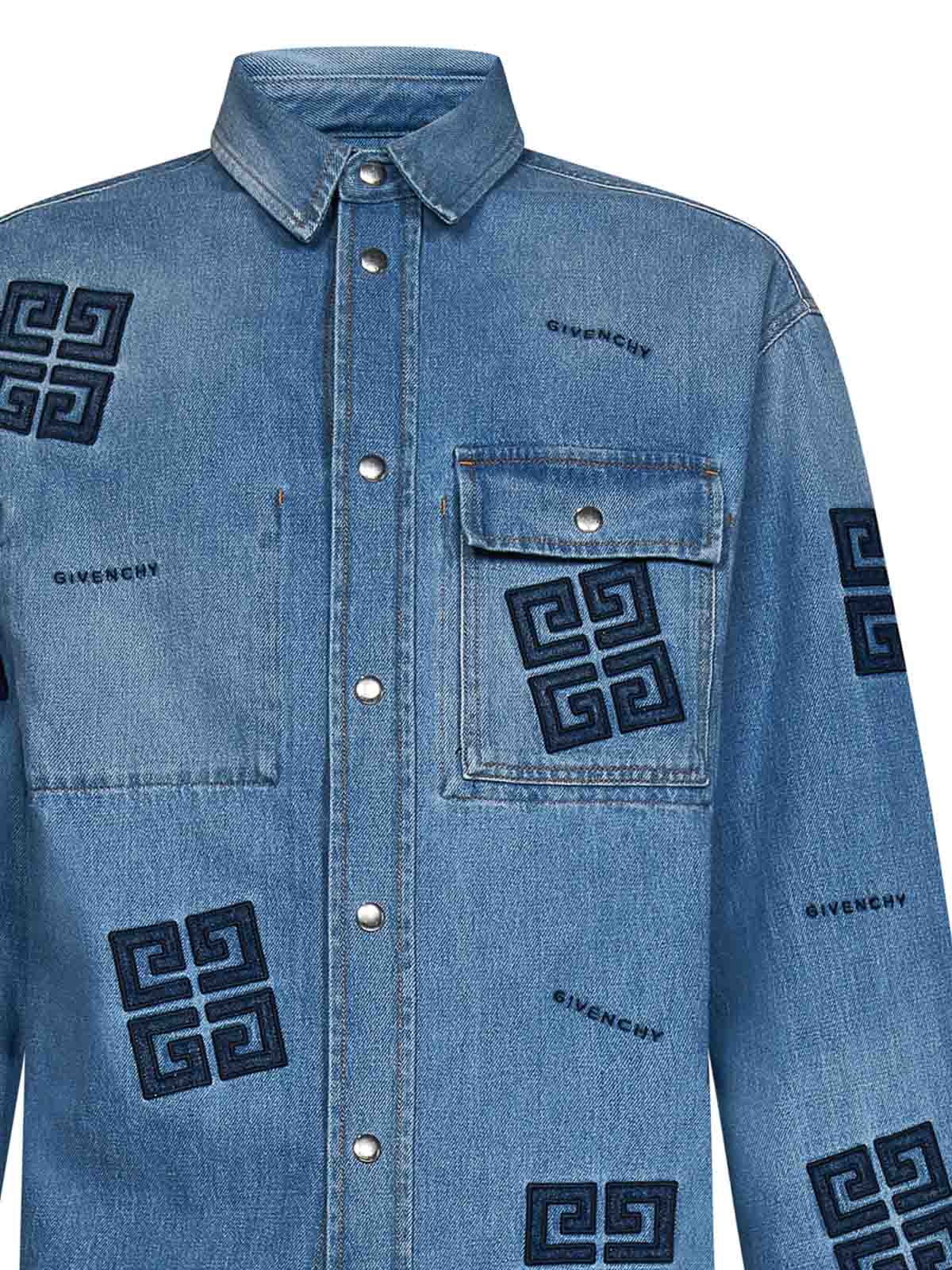 Shirts Givenchy - Light Blue Denim Shirt with Signatures