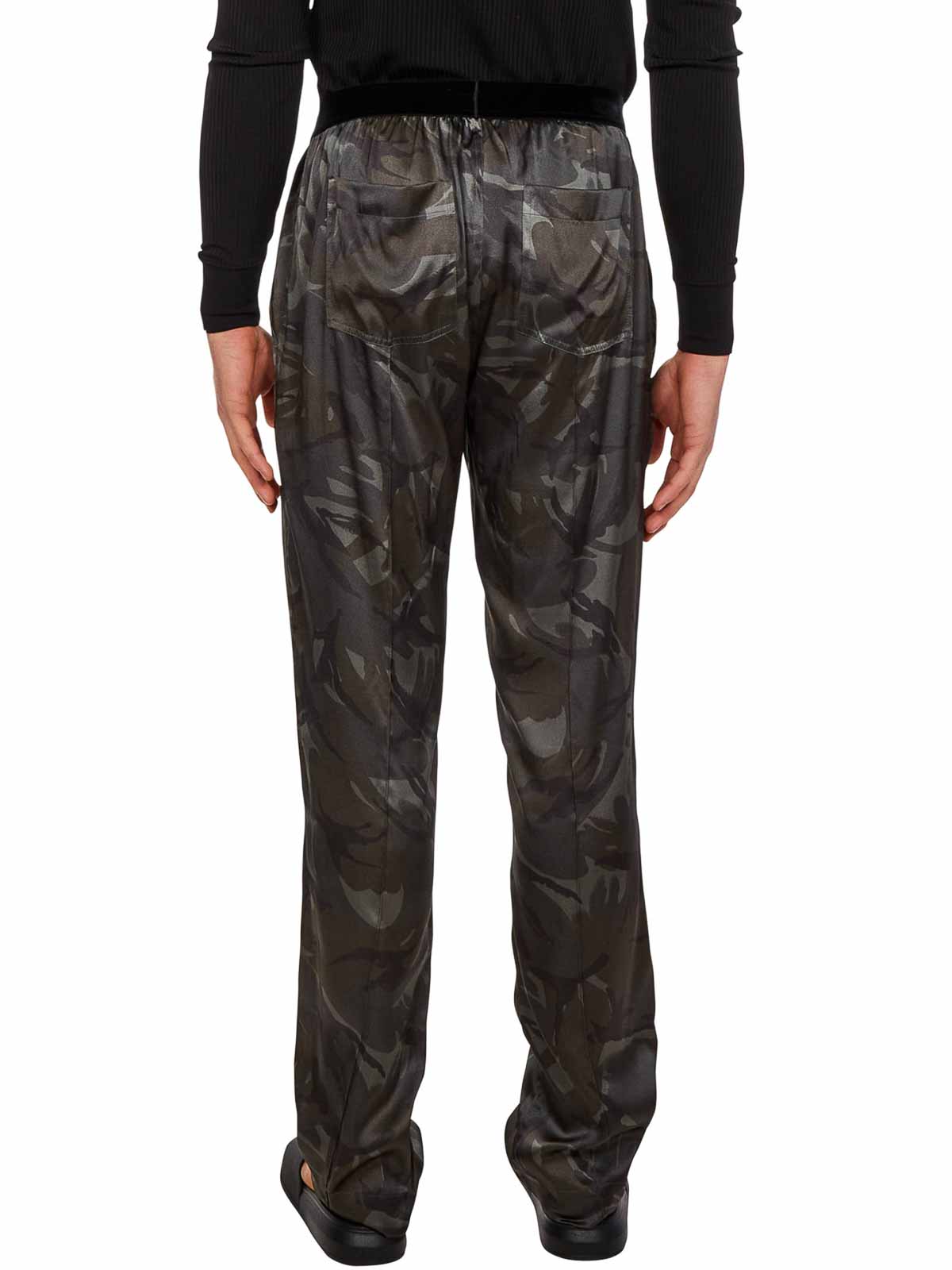 Shop Tom Ford Olive Green Silk Satin Camouflage Pants