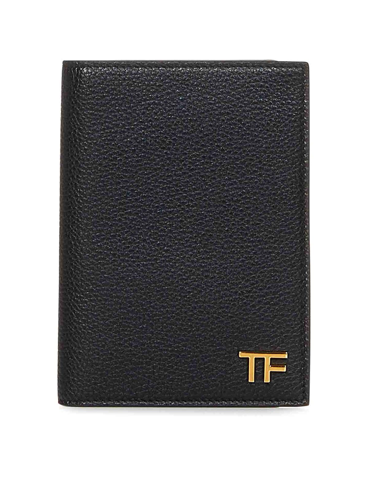 Tom Ford Grained Leather Wallet With Tf Monogram In Black